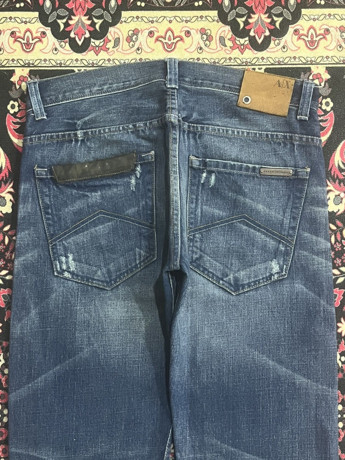 Armani Exchange Vintage Armani Exchange Blue Washed Fringe Straight Leg Jean Size US 31 - 14 Thumbnail