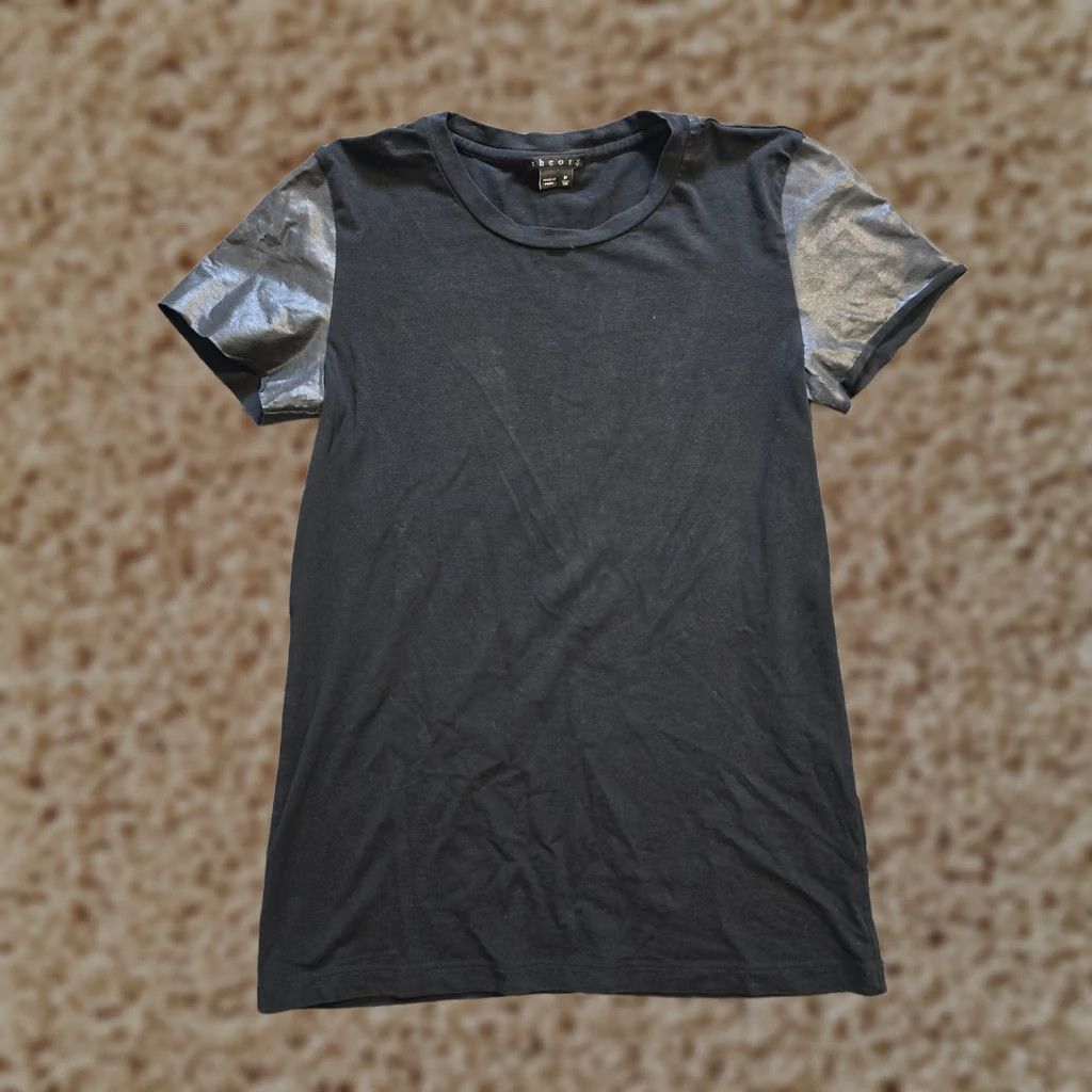 Theory Theory Top Womens Size P Black Vegan Leather Sleeve Crew Neck Capsule Basic Shirt Size S / US 4 / IT 40 - 1 Thumbnail