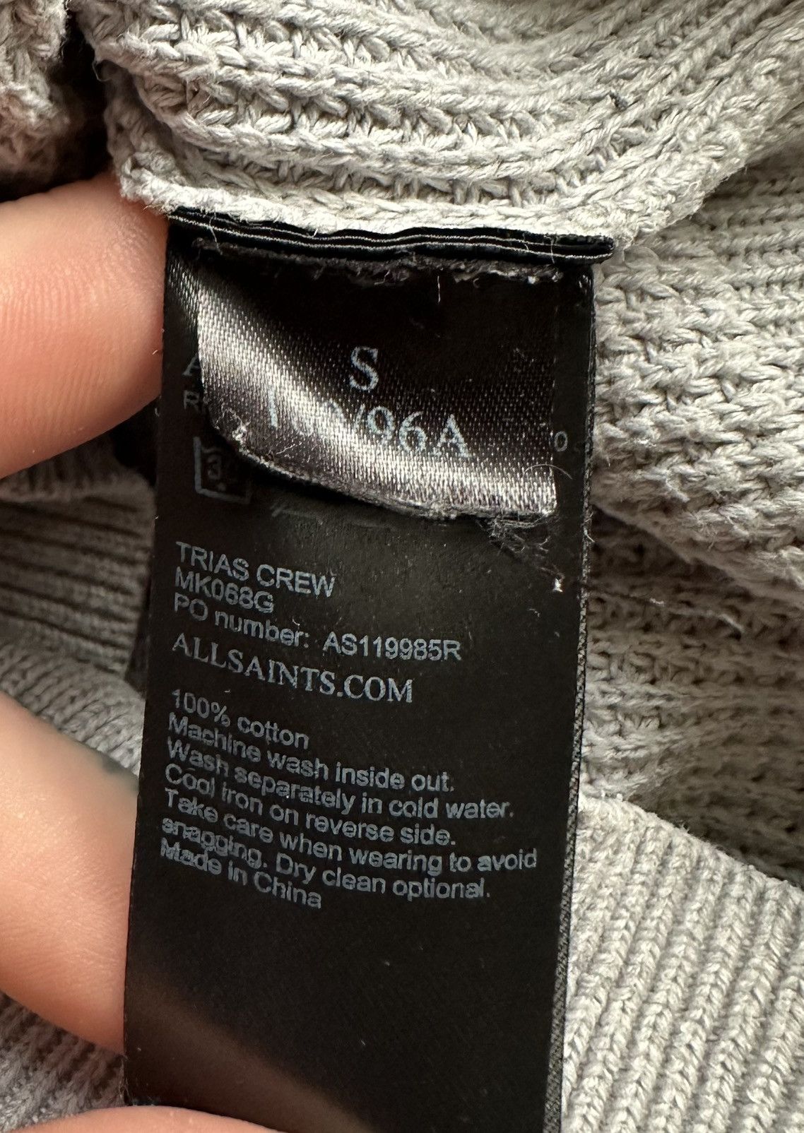 Allsaints Classic Allsaints Trias Crew Cotton Knitted Gray Sweater Size US M / EU 48-50 / 2 - 16 Thumbnail