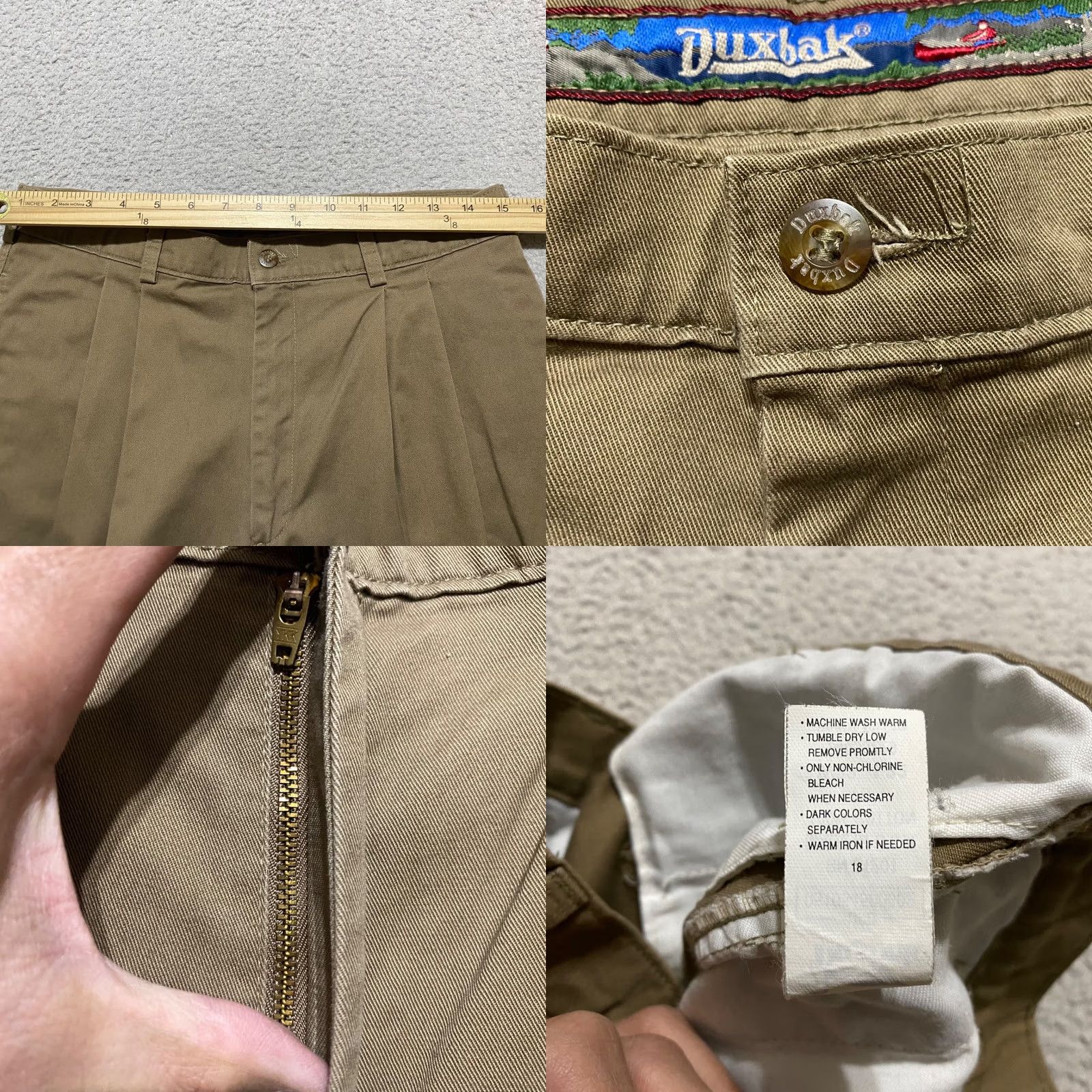 Vintage VINTAGE Duxbak Pants Beige Straight Pleated High Rise Mens Business Casual Brown Cotton Chino 33x32 Size US 37 - 8 Thumbnail
