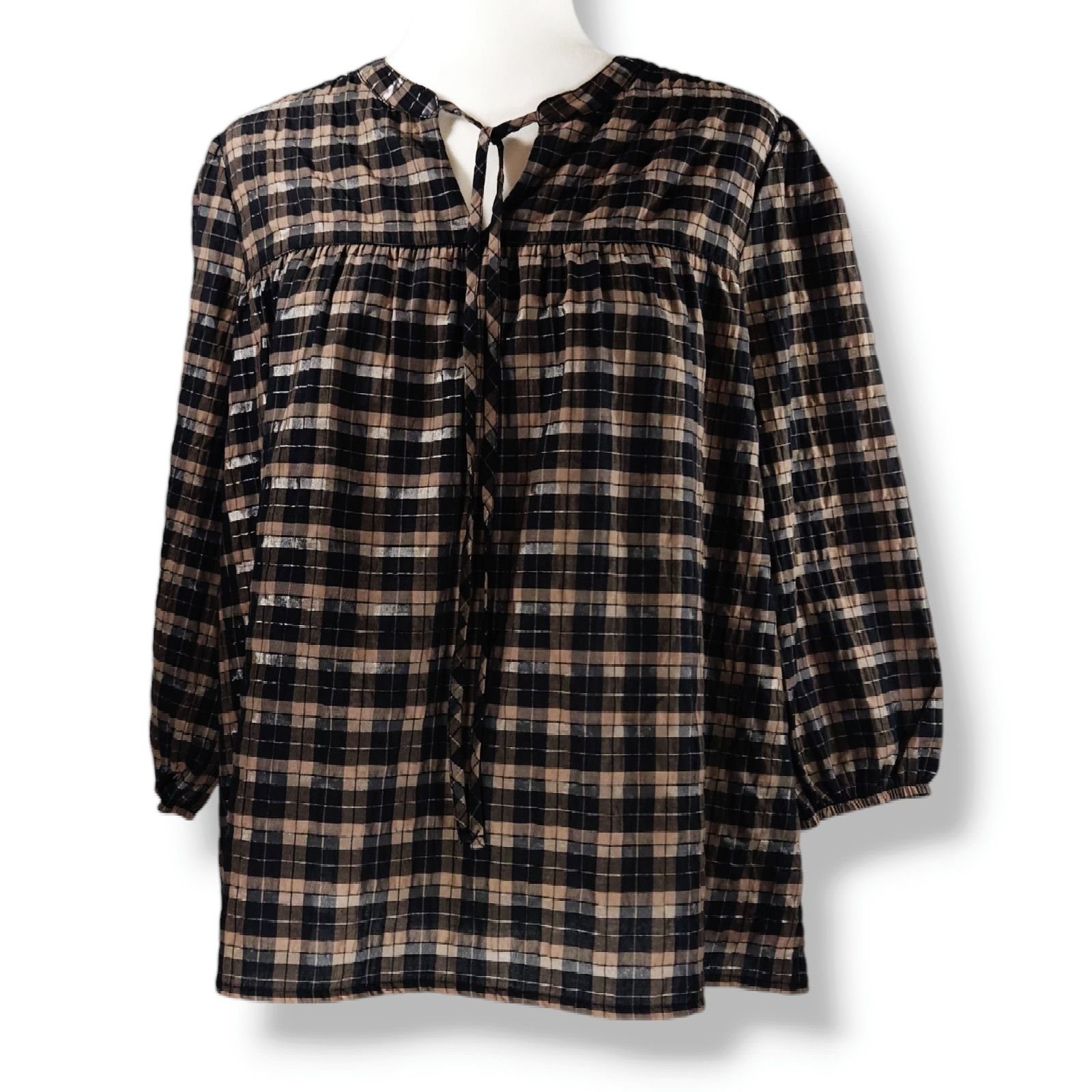 Barbour NWT Barbour Lorelie Plaid Popover Top Sz. 12 Praline Check Size XL / US 12-14 / IT 48-50 - 2 Thumbnail