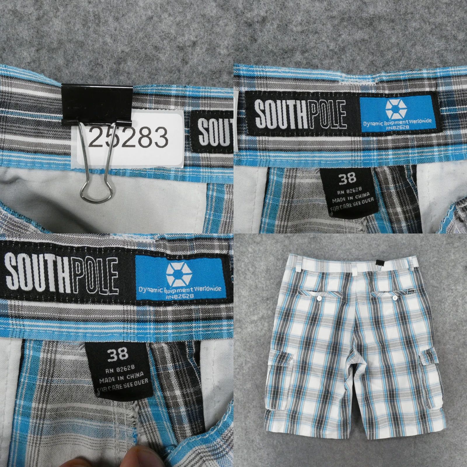 Southpole Southpole Shorts Mens 38 Cargo Flat Front Blue Black White Plaid Size US 38 / EU 54 - 9 Thumbnail