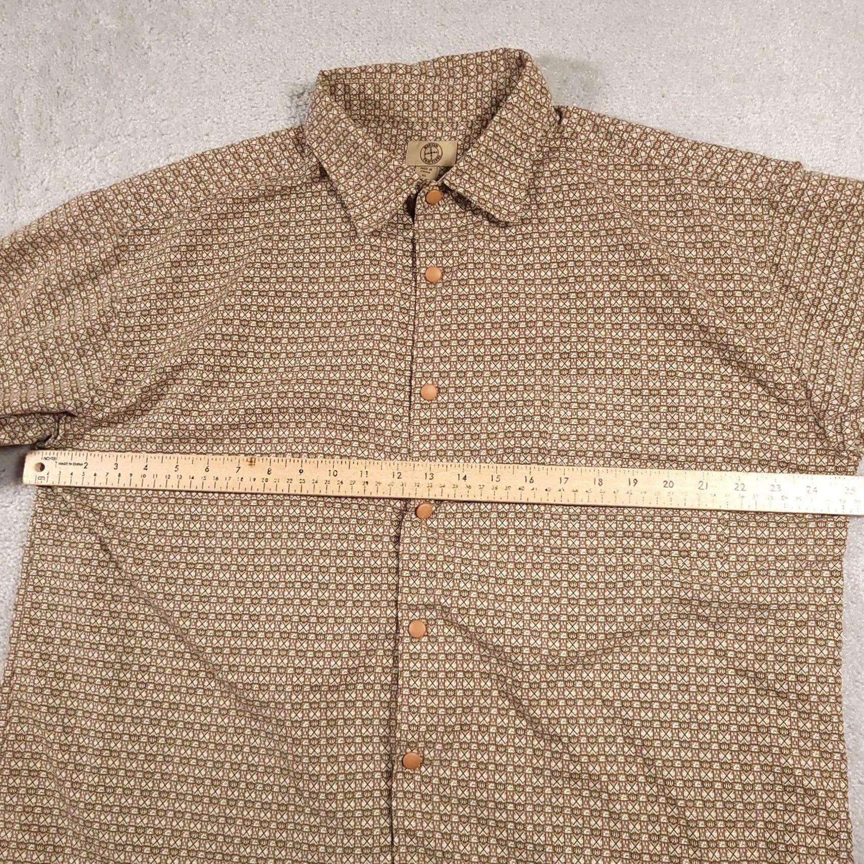 Haband Haband Travelers Shirt Mens XL Snap Front Camp Shirt Tan Geometric Print Outdoor Size US XL / EU 56 / 4 - 5 Thumbnail
