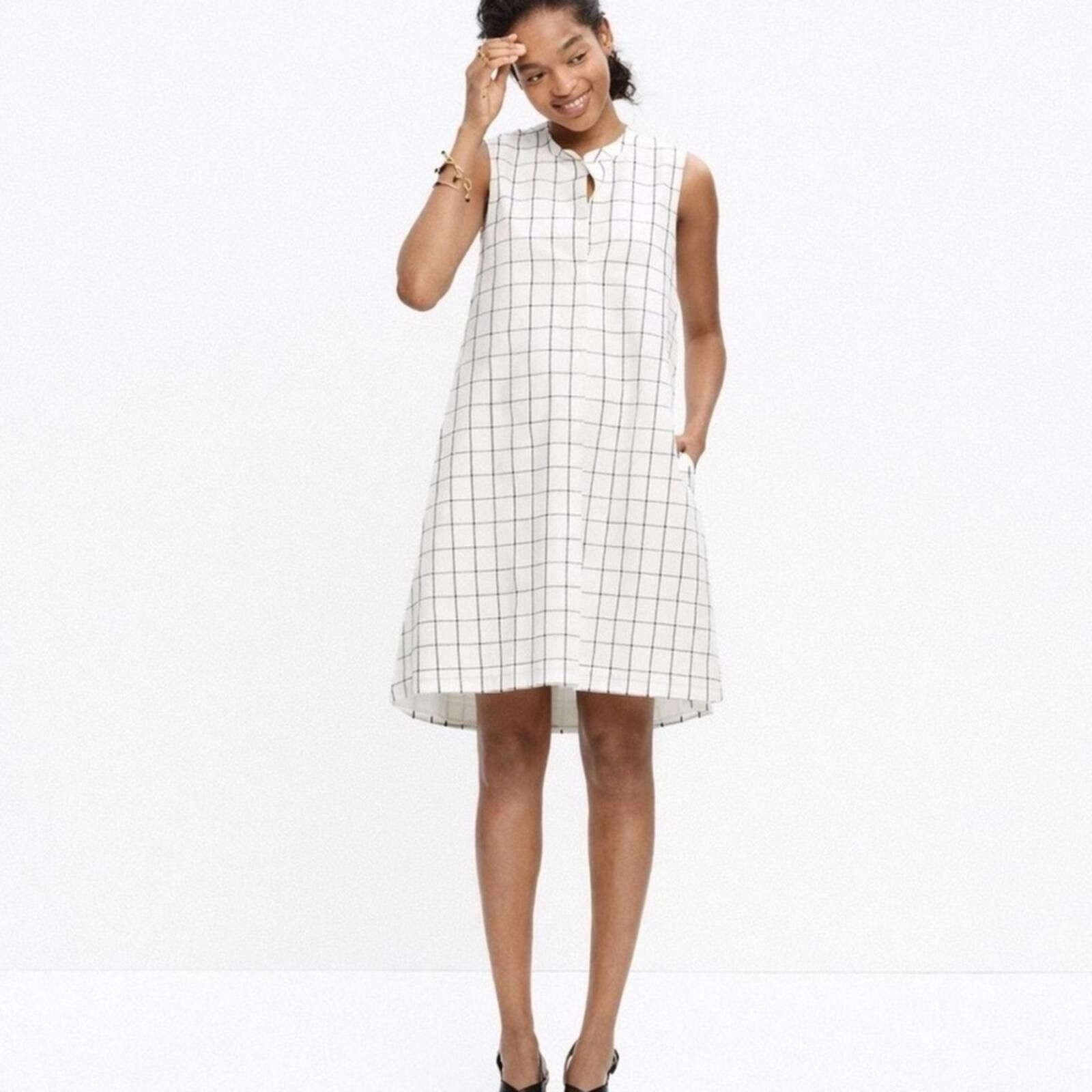 Madewell NWT Madewell White Windowpane Check Dress Size L Sleeveless Size L / US 10 / IT 46 - 1 Thumbnail