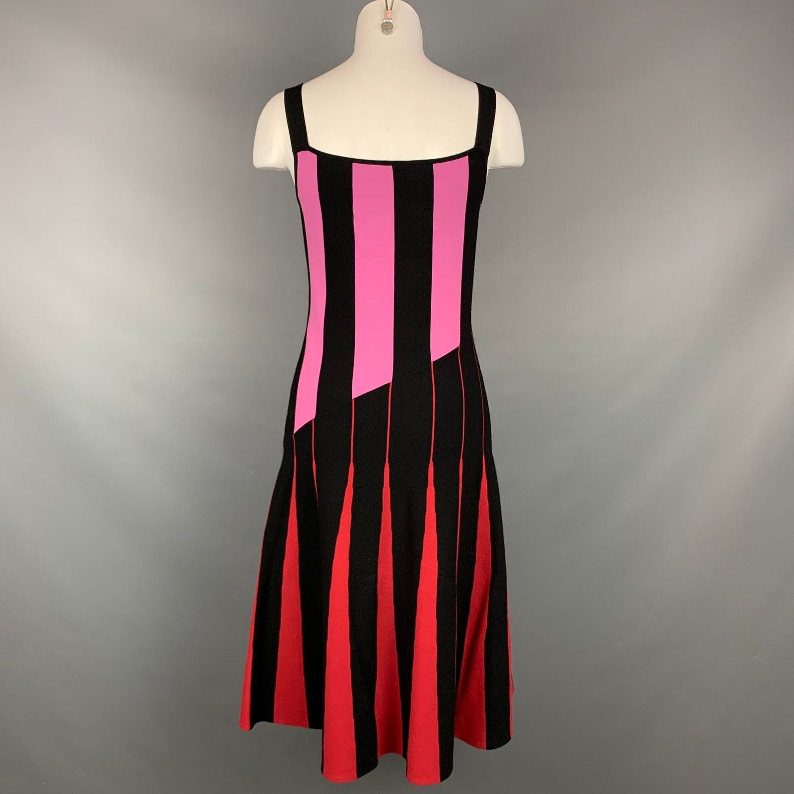 Tomas Maier Black & Red Viscose / Polyester Stripe Mid-Calf A-line Dress Size XS / US 0-2 / IT 36-38 - 4 Thumbnail