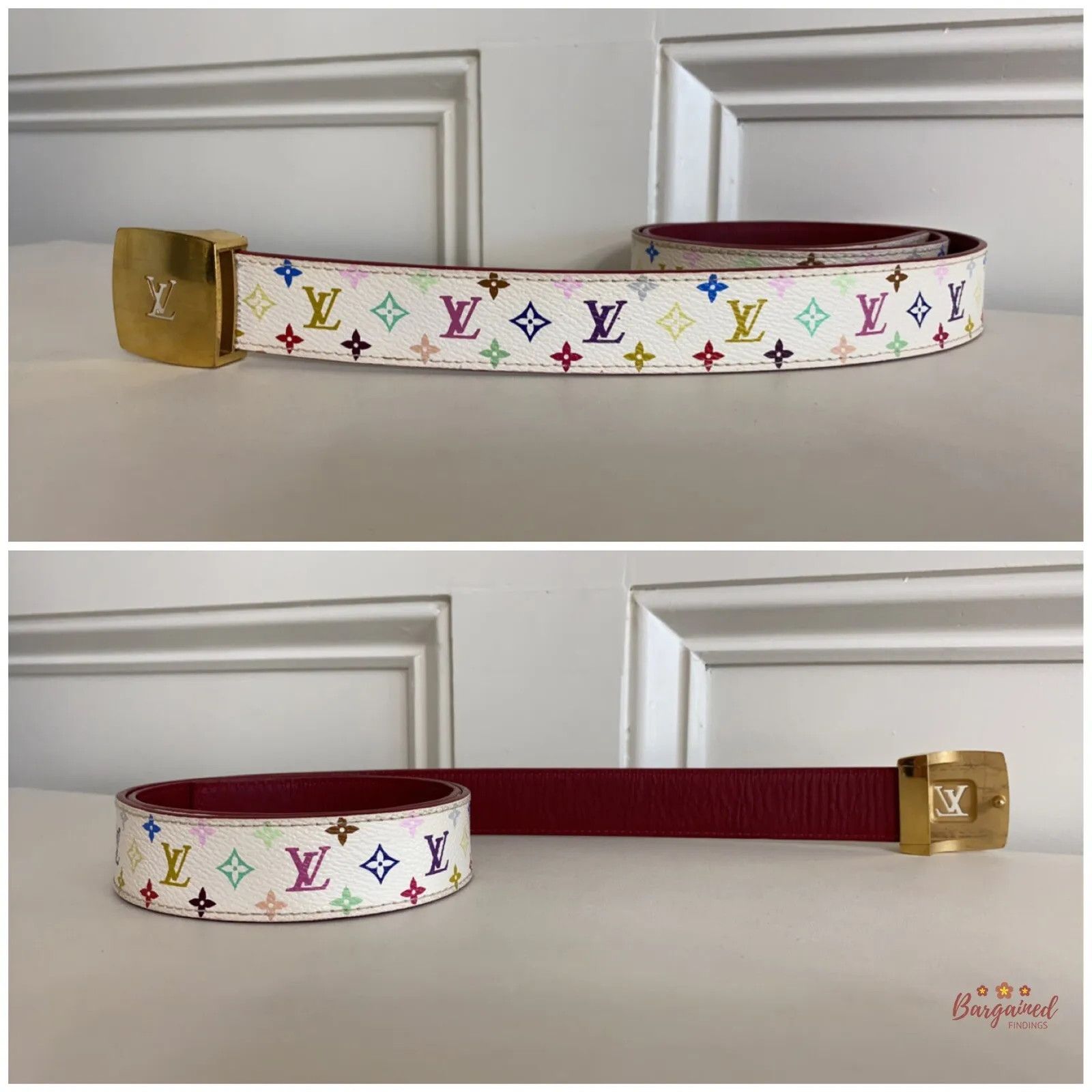 Louis Vuitton × Takashi Murakami Louis Vuitton White Monogram Multicolor LV Reversible Belt Size 30 - 2 Thumbnail