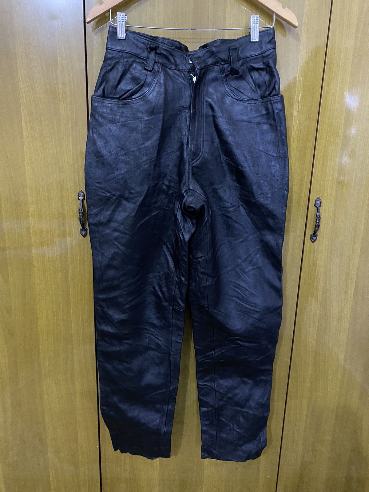 image of Vintage Cowhide Bikers Leather Pants in Black, Men's (Size 29)