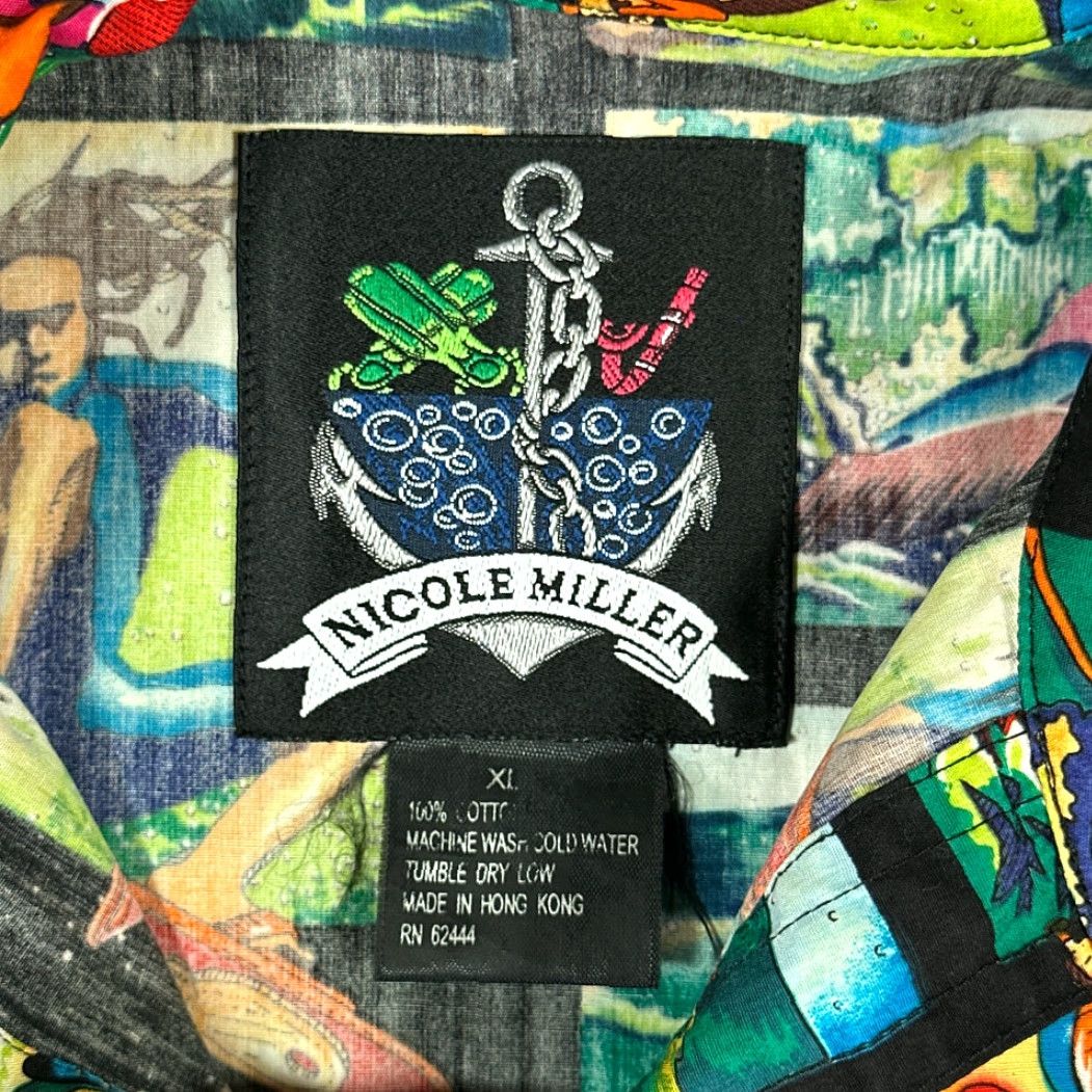 Nicole Miller VINTAGE Nicole Miller Hawaiian Shirt Womens EXTRA LARGE Green Black Surfing Water Sports Size XL / US 12-14 / IT 48-50 - 5 Thumbnail