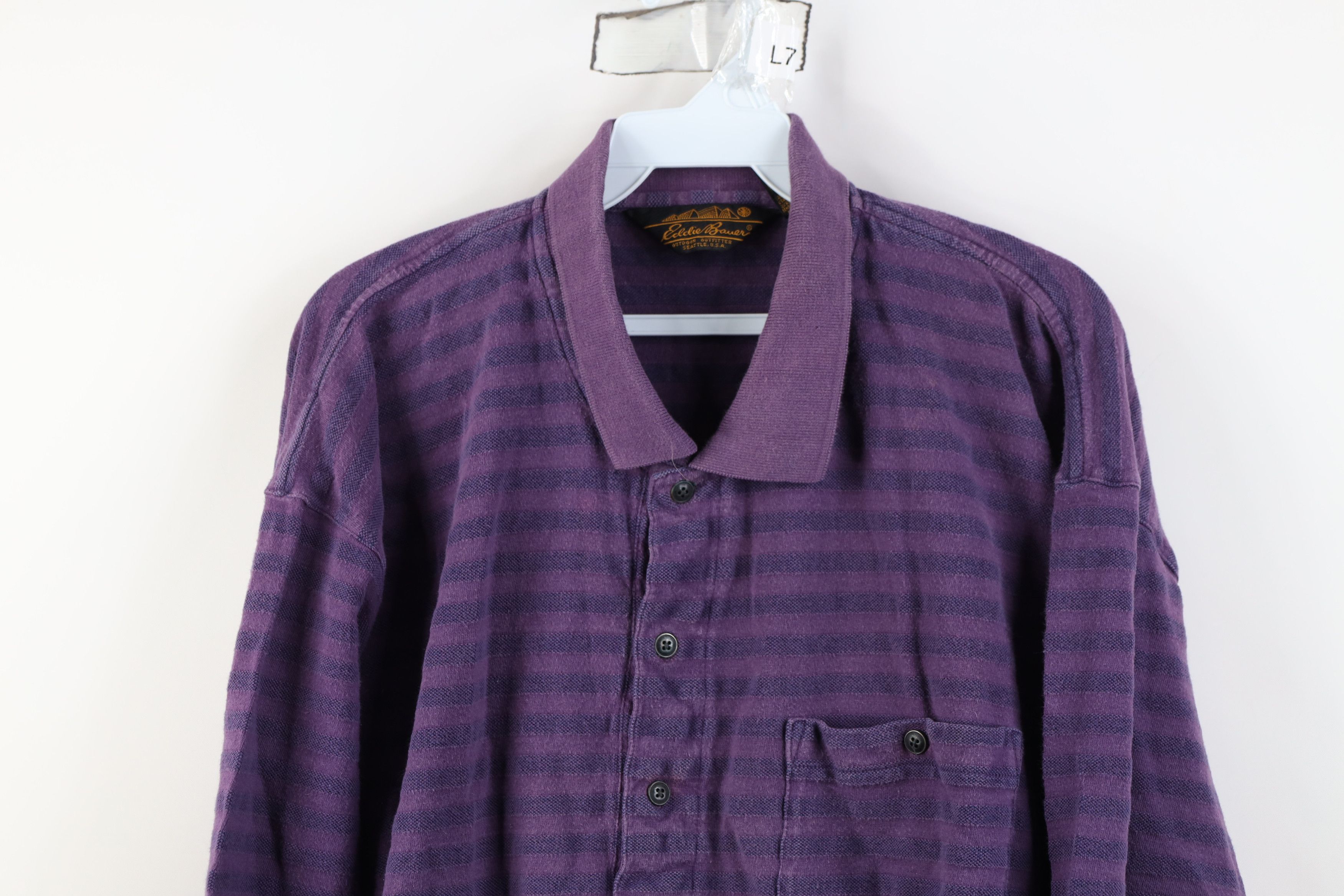 Eddie Bauer Vintage 90s Eddie Bauer Long Sleeve Rugby Polo Shirt Purple Size US XL / EU 56 / 4 - 2 Thumbnail