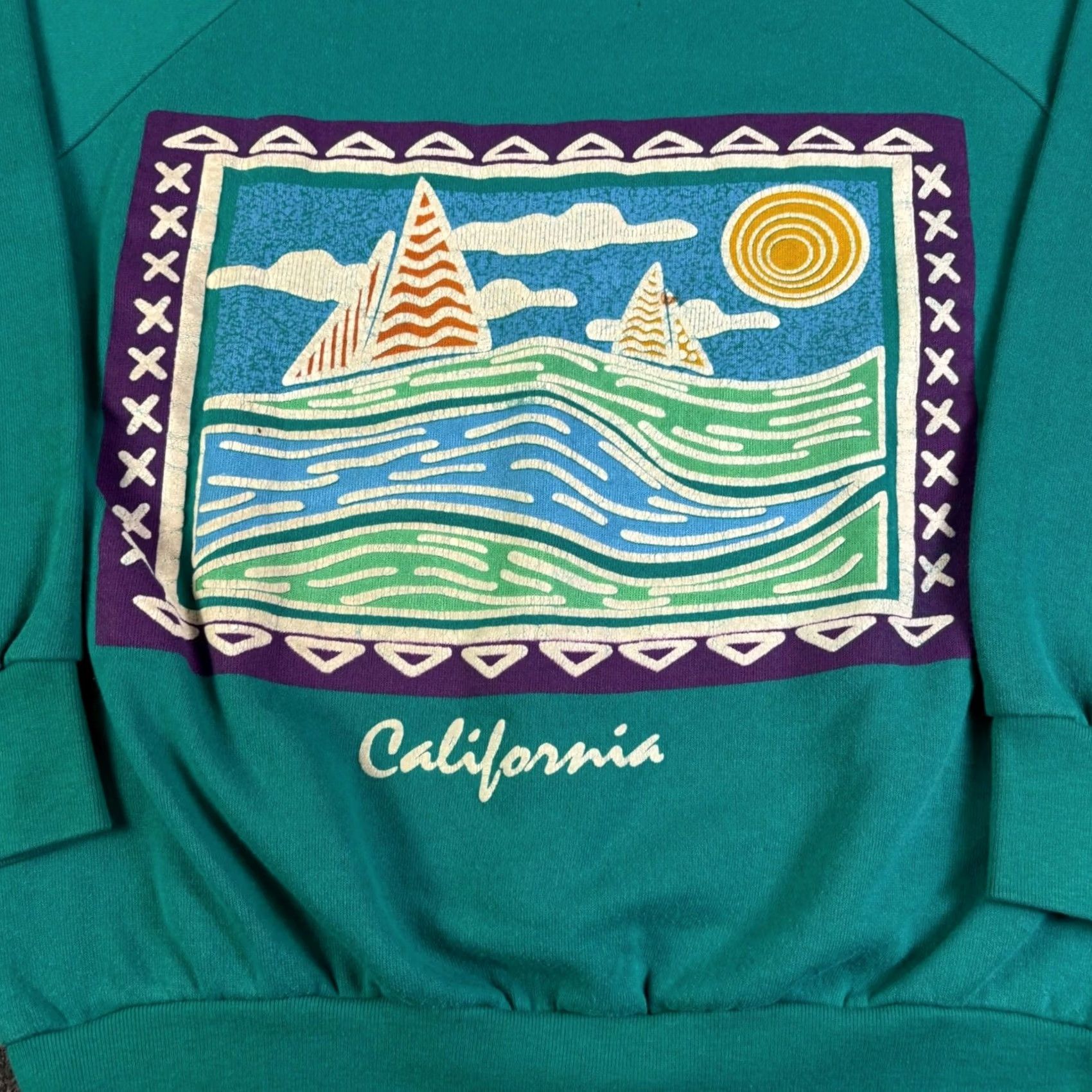 Vintage VINTAGE Signal Mega-Fleece California Graphic Sweatshirt Teal Green Large Size US L / EU 52-54 / 3 - 7 Thumbnail