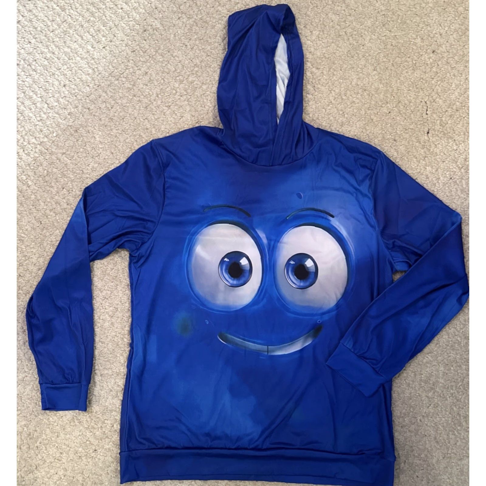 X-LARGE Smiley Blue Hoodie Mens X-Large All Over Print Pullover Street Wear XL 48” Chest Size US XL / EU 56 / 4 - 2 Thumbnail