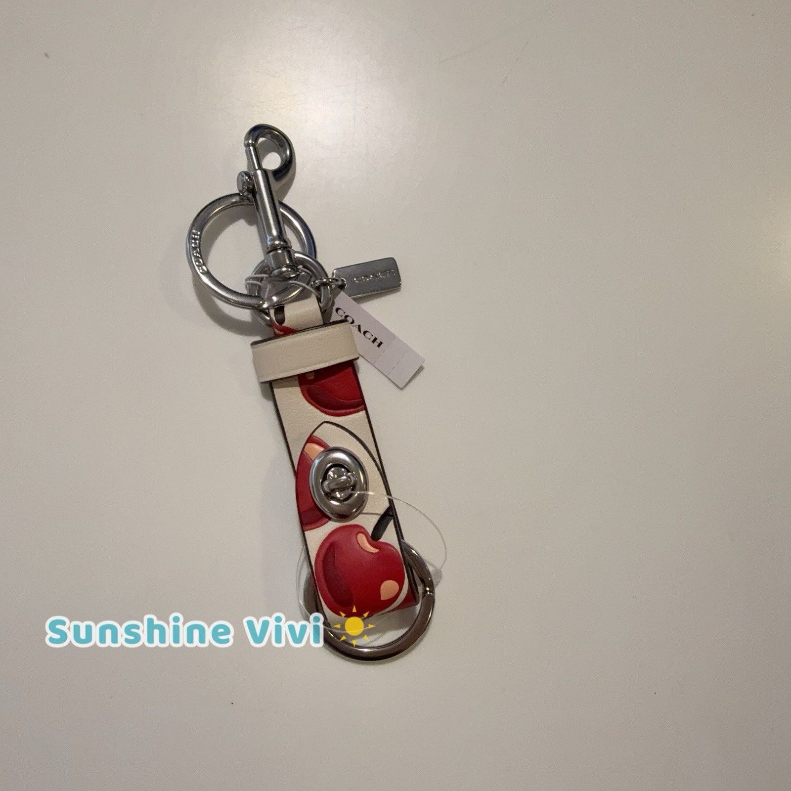 Coach NWT COACH CZ088 Trigger Bag Charm Cherry Leather Key Ring Size ONE SIZE - 2 Thumbnail