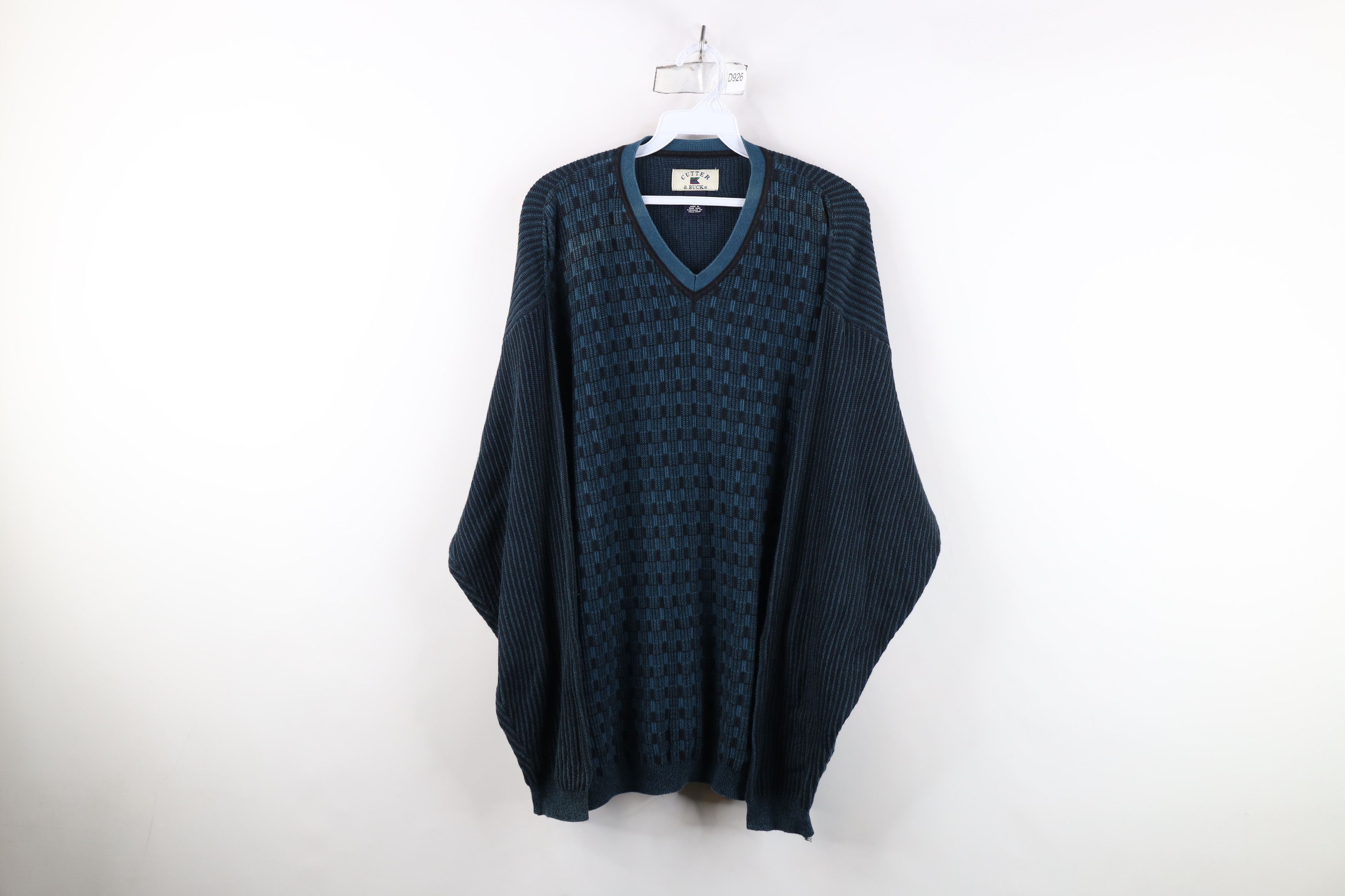 Vintage Vintage 90s Streetwear Striped Checkered Knit V-Neck Sweater Size US L / EU 52-54 / 3 - 1 Thumbnail