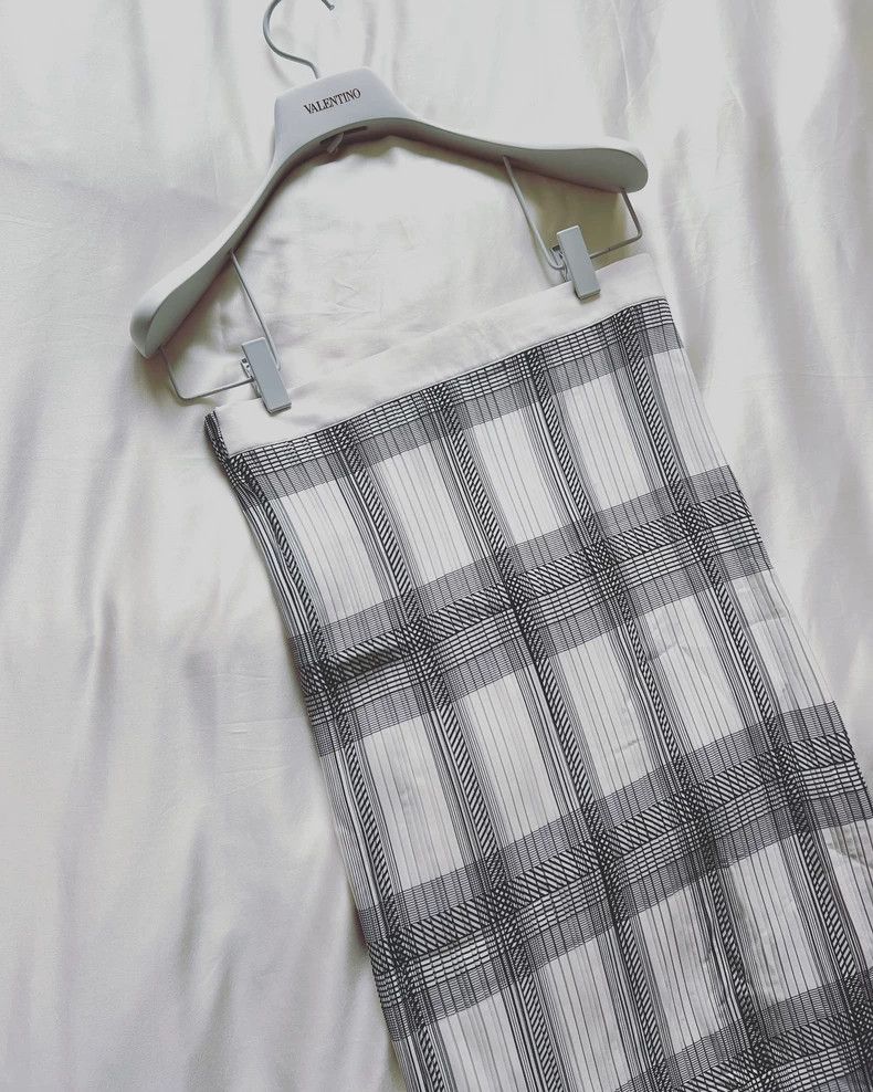 Helmut Lang size SPleated Black White Grey Plaid Skirt 2501