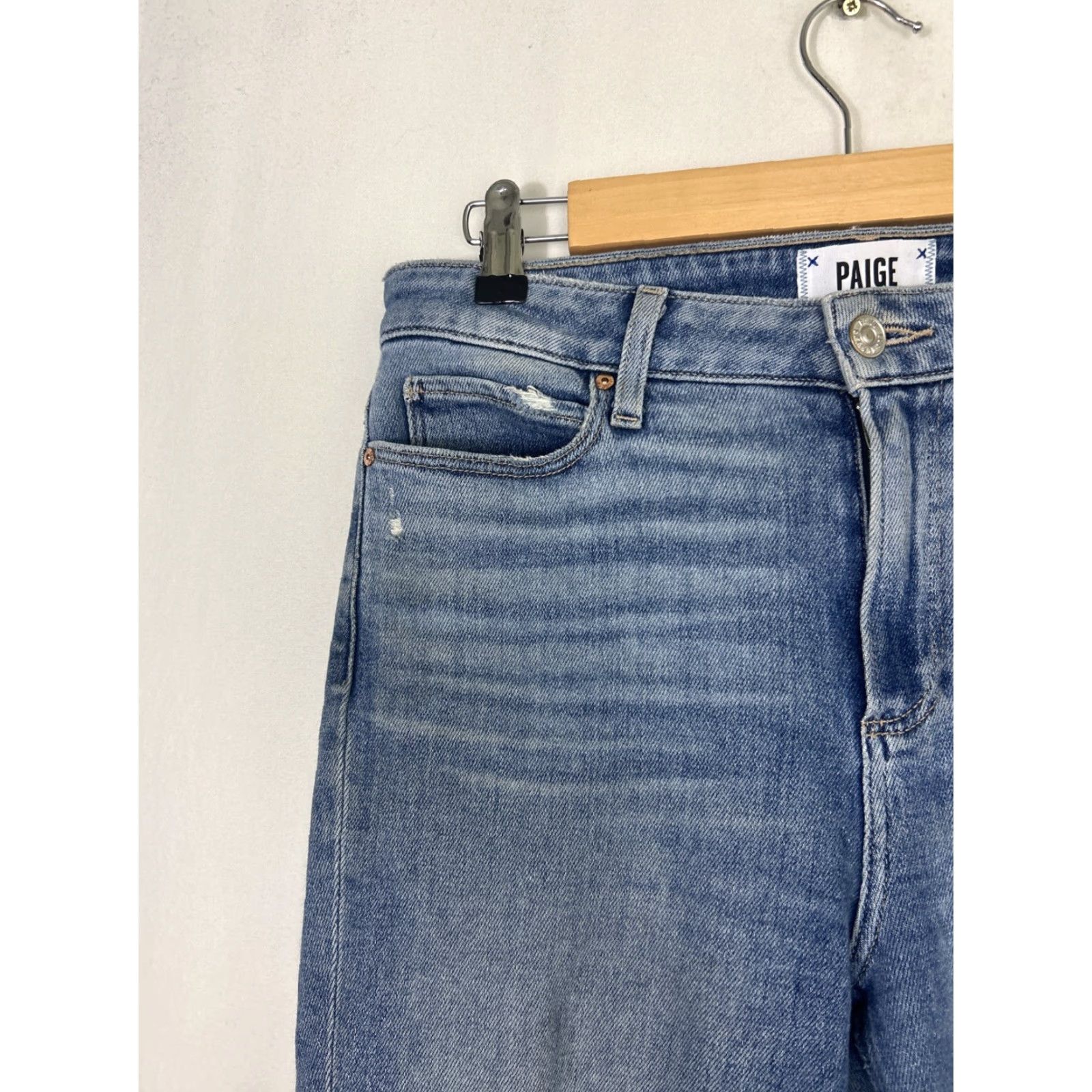 Paige Paige Hoxton Slim Medium Wash Jeans Raw Hem 29x29 Blue Womens Size 29" - 6 Thumbnail