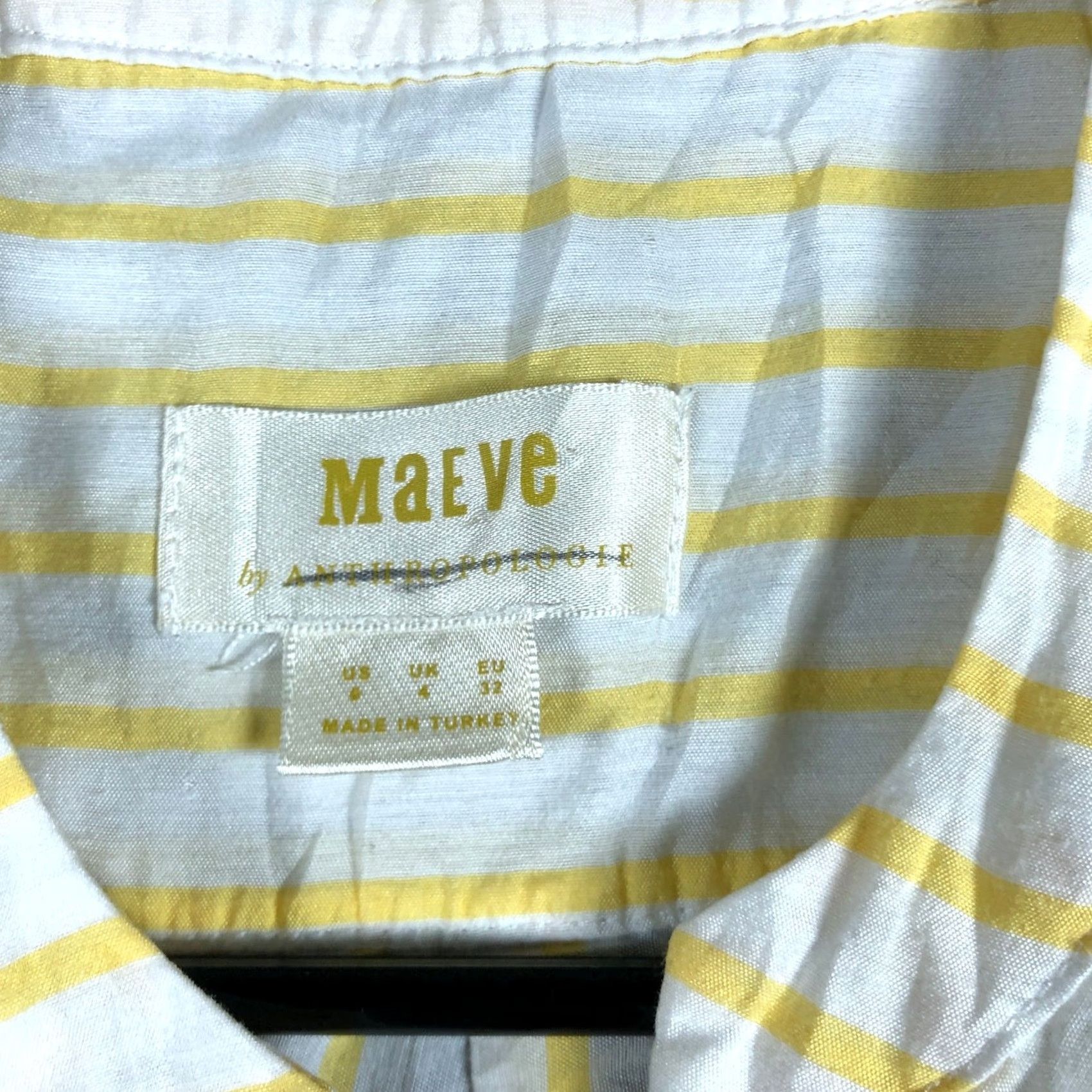Anthropologie Maeve Anthropologie Blouse Women Striped White Yellow Button Down 6 Sheer V-Neck Sleeveless Size M / US 6-8 / IT 42-44 - 6 Thumbnail