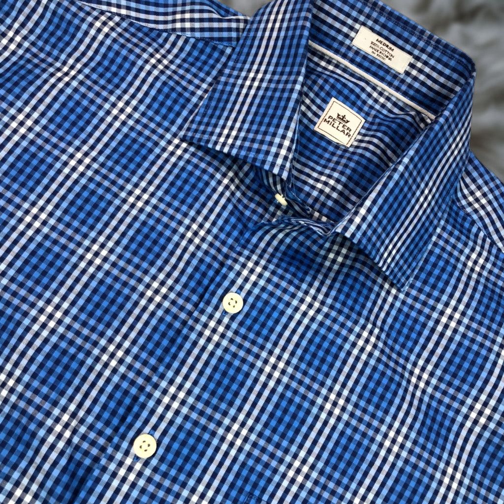 Peter Millar Peter Millar Men's Cotton L/S Button Shirt Blue/White Check Medium Size US M / EU 48-50 / 2 - 1 Thumbnail