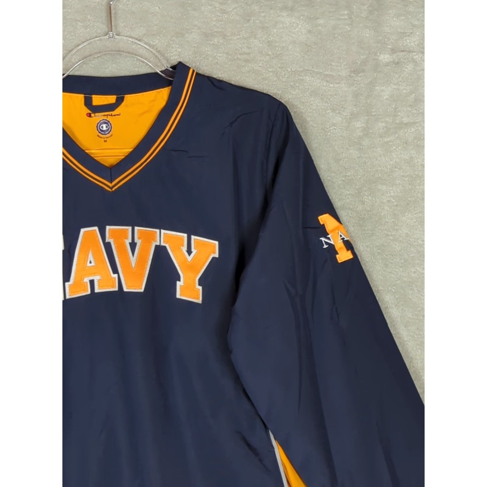Champion Champion Windbreaker Jacket Mens M Blue Stitched Letters Lightweight Polyester Pockets Short Regular Fall Spring Navy 90s Inspired Size US M / EU 48-50 / 2 - 4 Thumbnail