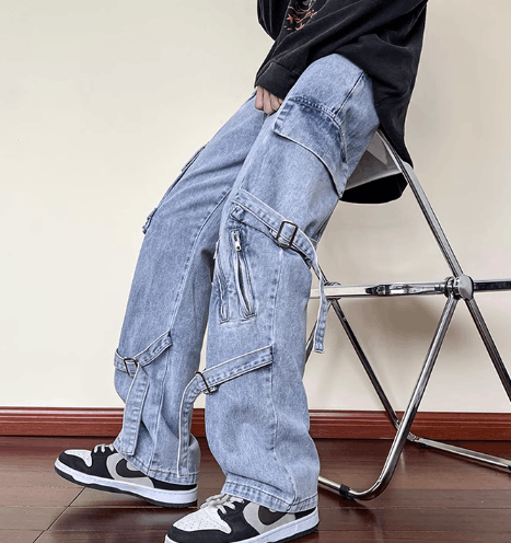 Japanese Brand × Jean American high street men's zippered cargo lace-up jeans Size US 32 / EU 48 - 3 Thumbnail
