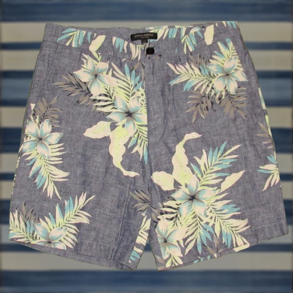 Banana Republic BANANA REPUBLIC Cotton Linen Floral Printed 9" Aiden Chino Shorts 31 Mens Blue 31 Chino 55% Linen 45% Cotton Size US 31 - 1 Thumbnail