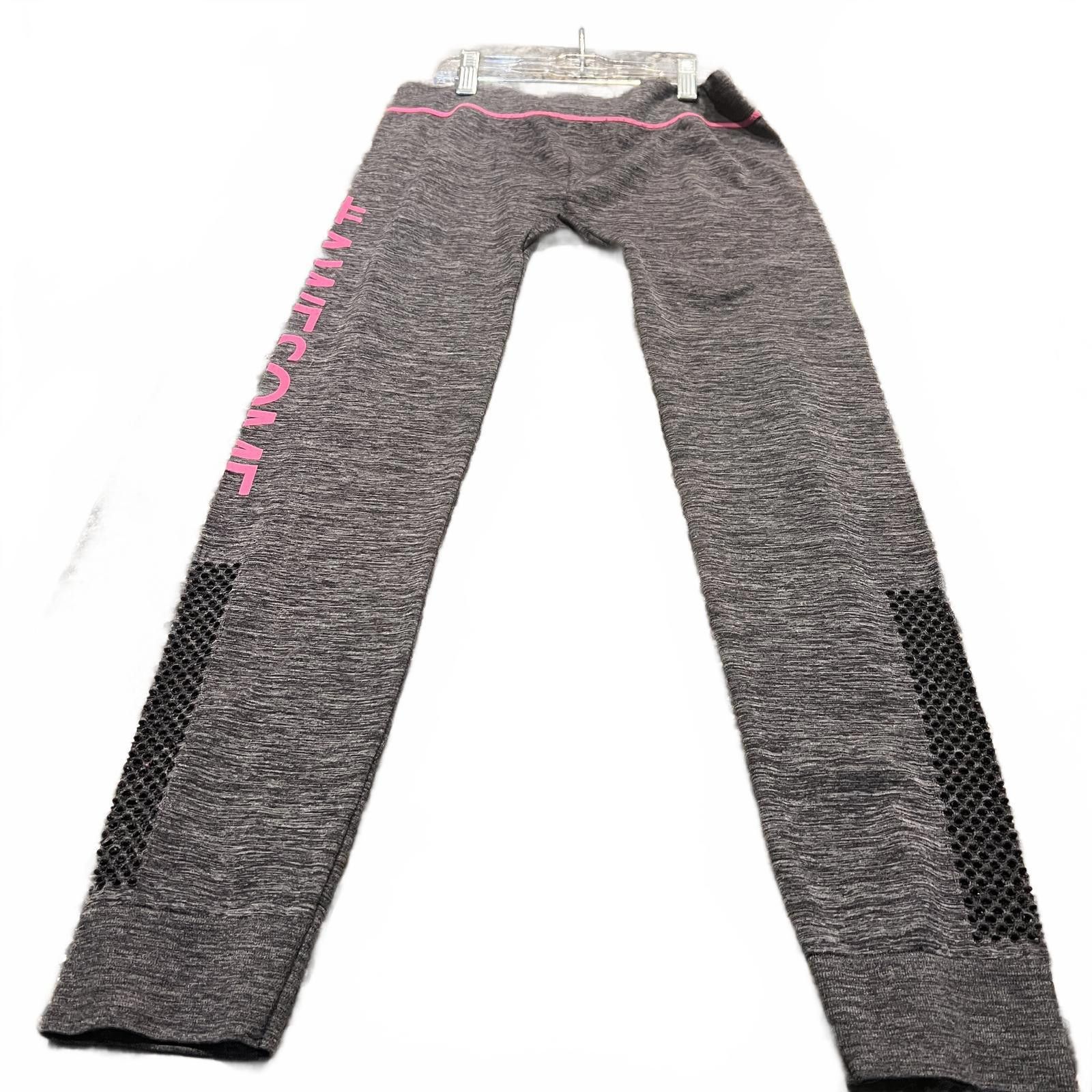 Unknown London Women's Gray Activewear Leggings with Pink 'AWESOME' Print Size 28" / US 6 / IT 42 - 2 Thumbnail