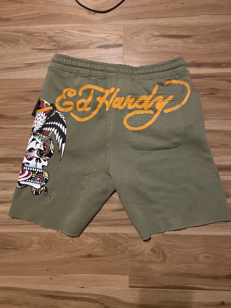 Christian Audigier × Ed Hardy Ed Hardy Eagle + Skull Sweatshort (Green) Size US 31 - 1 Thumbnail