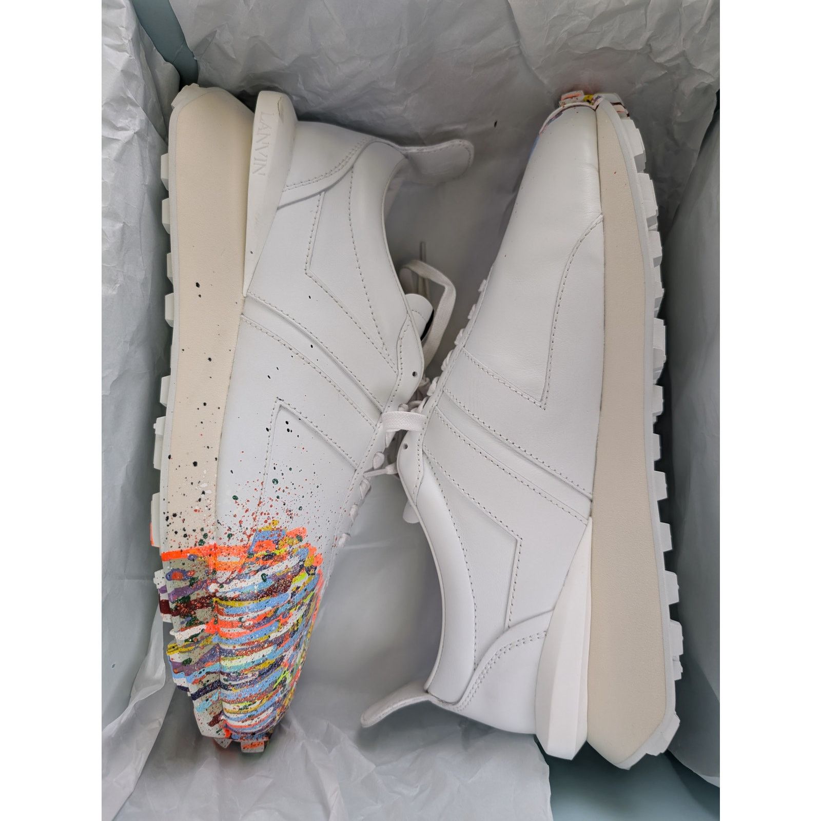 Lanvin o1rshd1 Paint Splatter Bump Sneakers in White Size US 14 / EU 47 - 16 Thumbnail