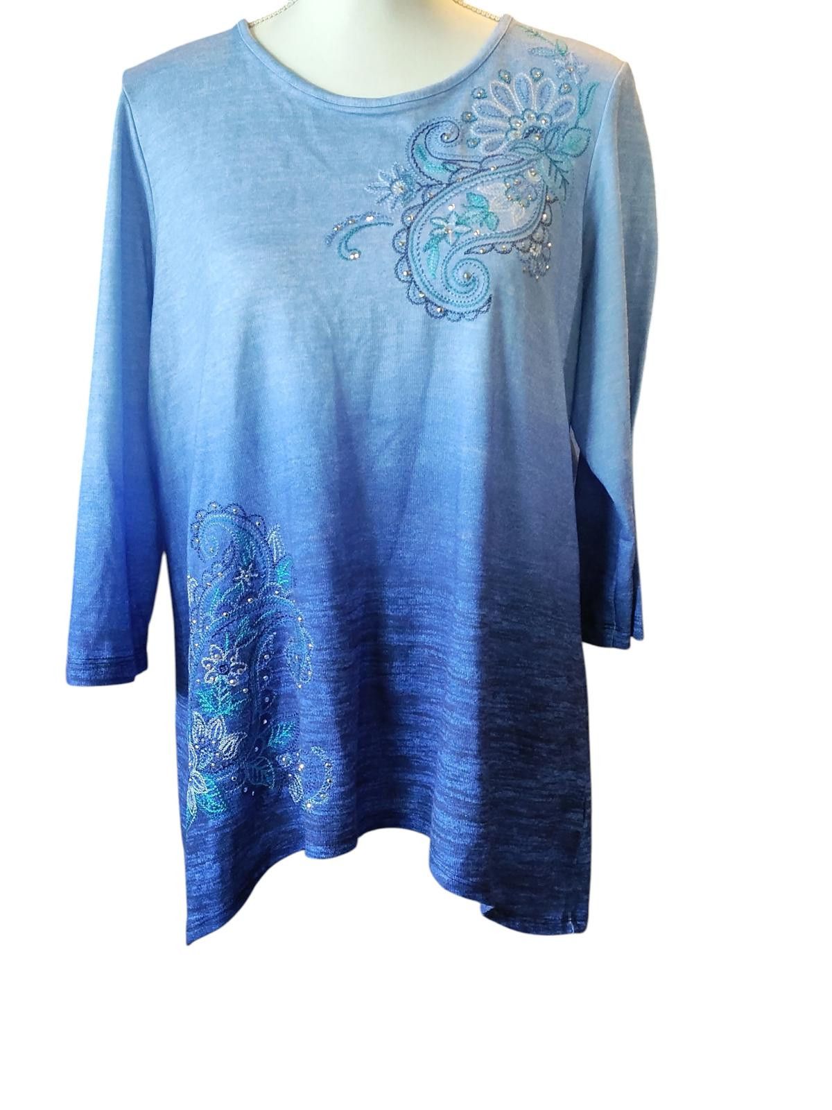 Designer Women's Ombre Blue Long Sleeve Tunic Dress with Embroidered/ Size M / US 6-8 / IT 42-44 - 1 Thumbnail