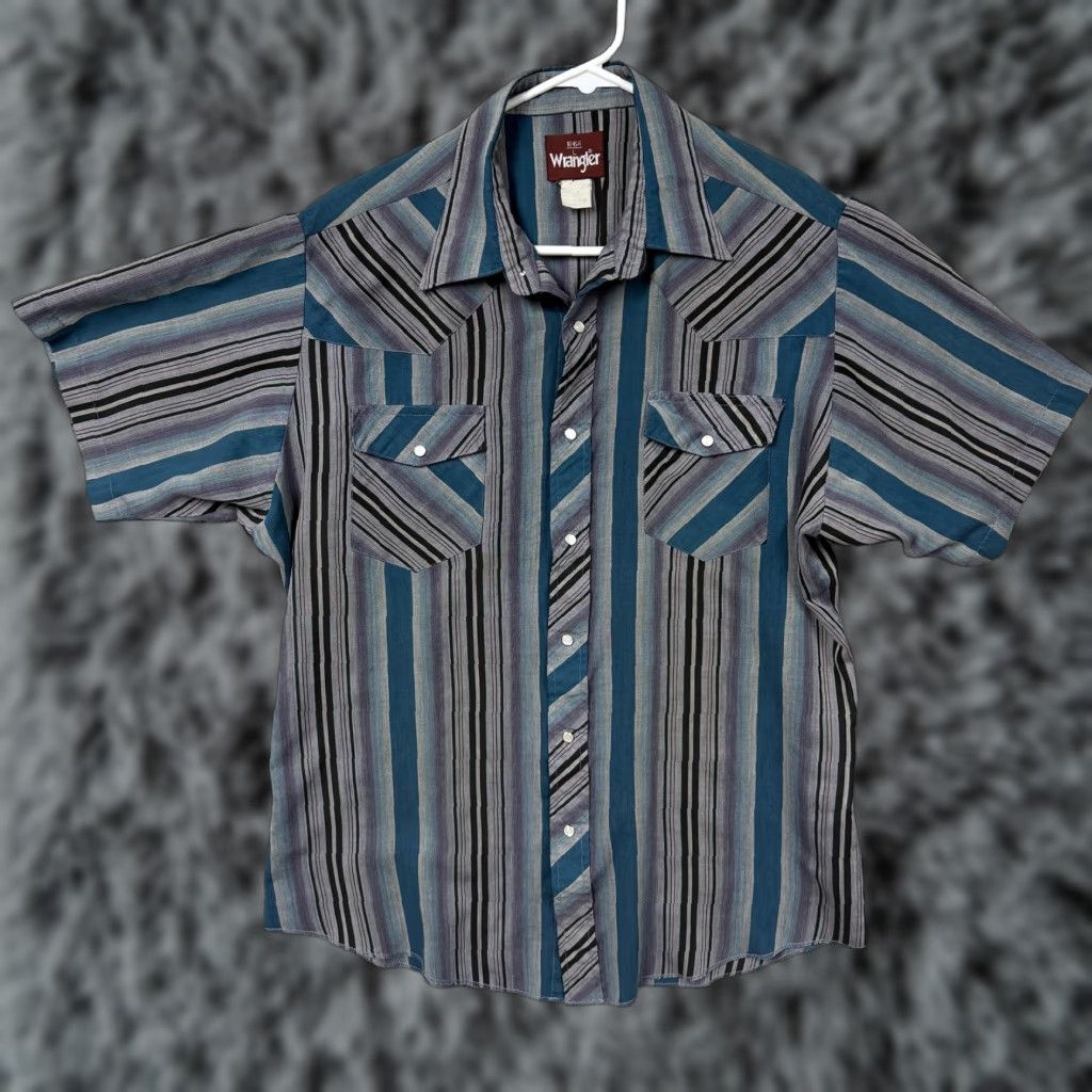 Wrangler VINTAGE Wrangler Shirt Men L 16-16.5 Blue Gray Stripe Pearl Snap Grunge Western 90s Size US L / EU 52-54 / 3 - 1 Thumbnail