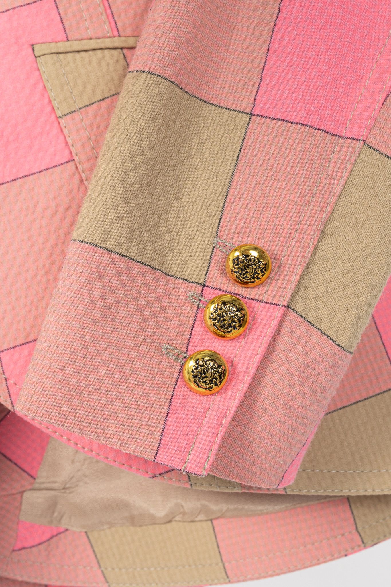 SMYTHE Smythe Pink Check Seersucker Pouf Sleeve One Button Blazer Size S / US 4 / IT 40 - 7 Thumbnail