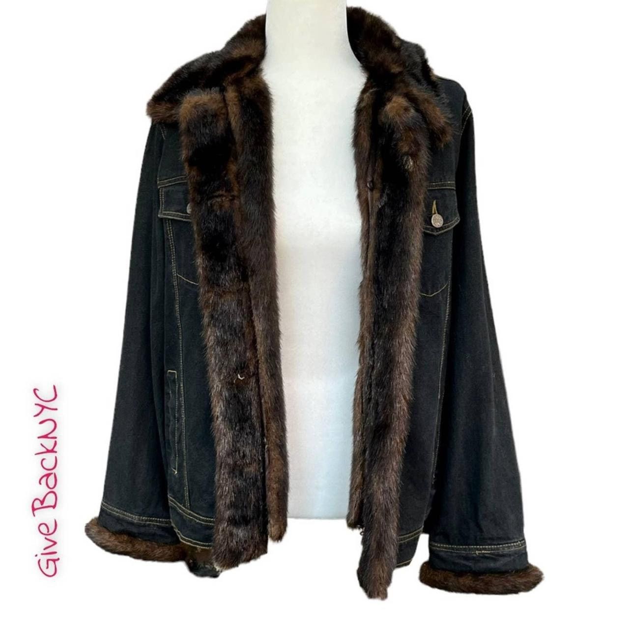 Vintage Dennis Basso 2pc Denim Jacket Brown Faux Fur Removable Vest Size S / US 4 / IT 40 - 3 Thumbnail