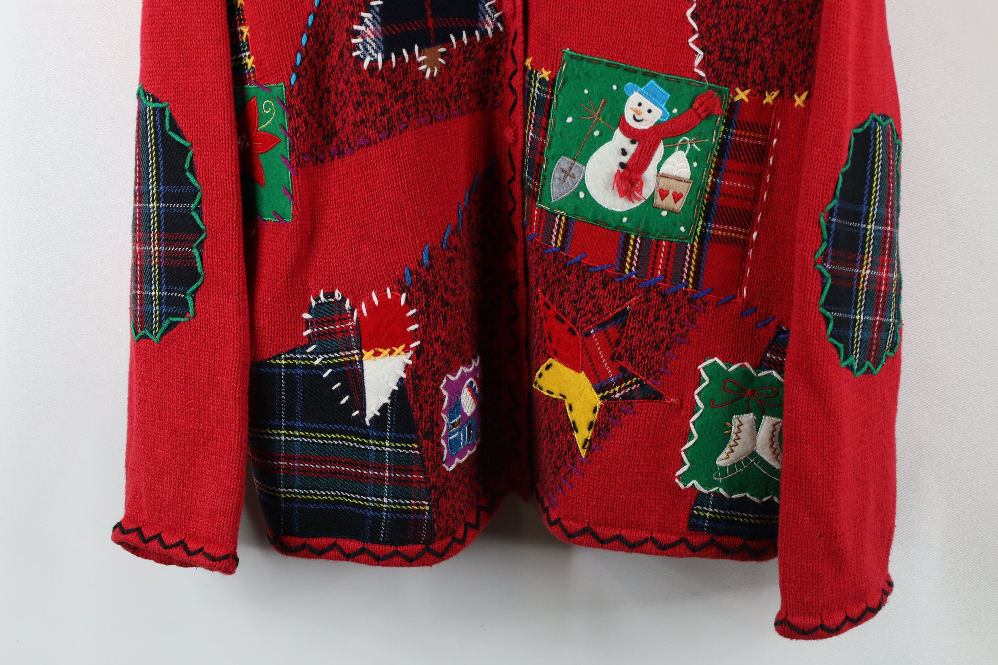 Vintage Vintage 90s Streetwear Snowman Patchwork Cardigan Sweater Size XL / US 12-14 / IT 48-50 - 3 Thumbnail