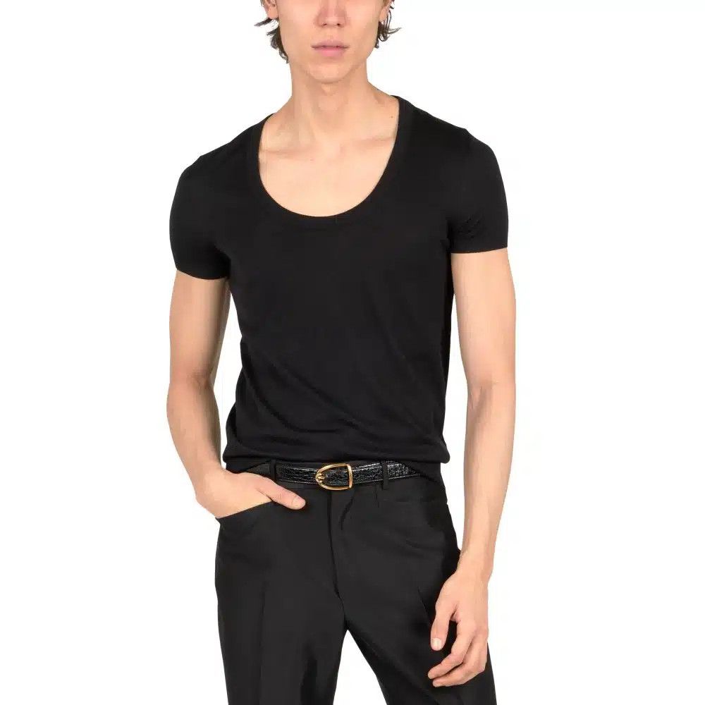Tom Ford o1loc1c0425 KCS015 Silk Cotton Deep Round Neck T-Shirt Black Size US M / EU 48-50 / 2 - 2 Thumbnail
