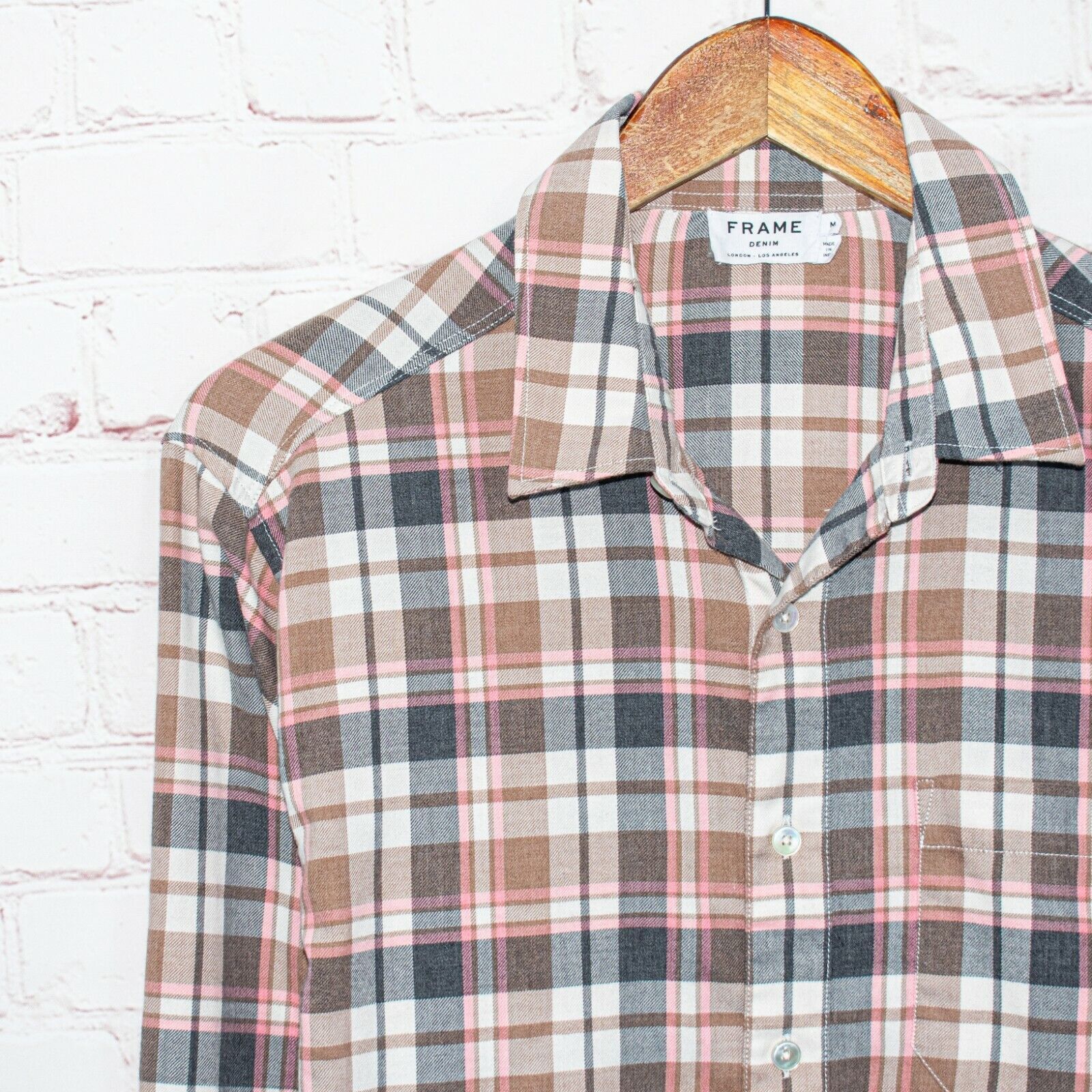 Flannel × Frame FRAME Denim reg fit Fray Hem Button up Flannel Shirt Gray Size US M / EU 48-50 / 2 - 6 Thumbnail