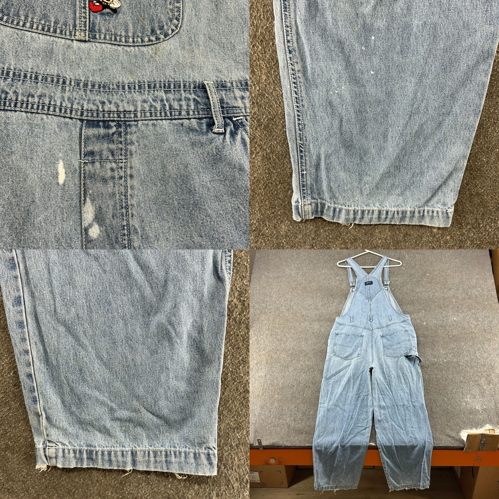Disney VINTAGE Mickey Mouse Overalls Womens L Blue Denim Bib Light Wash Embroidered 90s Disney Overall Jeans Mens Womens Girls Boys Size 36" / US 14 / IT 50 - 8 Thumbnail