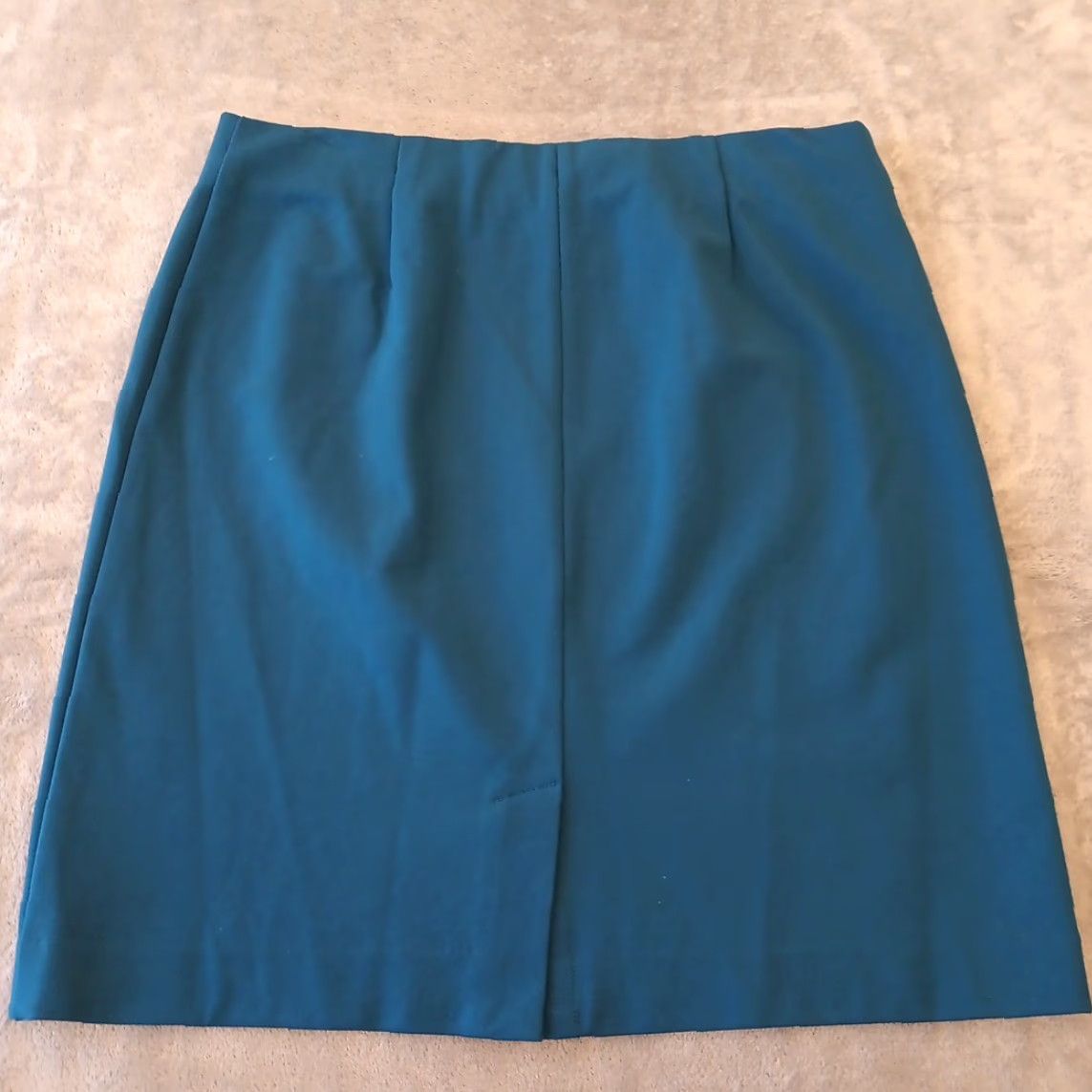 J. Jill J.Jill Skirt Knee Length Blue M Elastic Waist Slit Stretch Pull On Pencil Straight Women Size 32" / US 10 / IT 46 - 4 Thumbnail