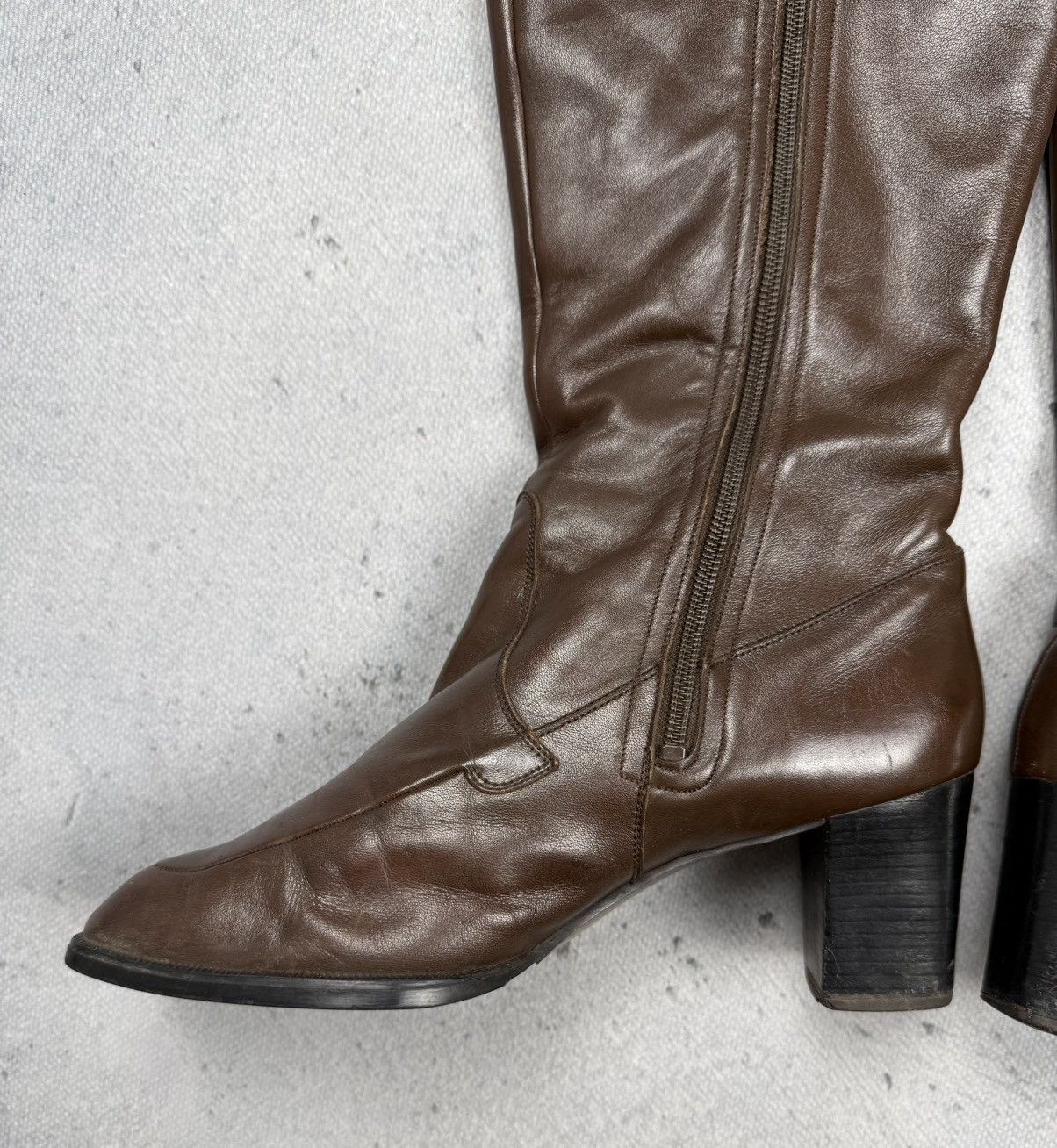 Bally Vintage Bally Brown Leather Knee High Boots Square Toe 70s Size US 6 / IT 36 - 17 Thumbnail
