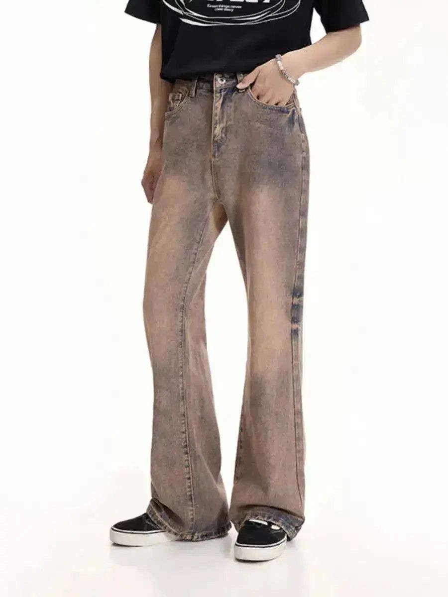 Japanese Brand Rust Red Washed Jeans Micro Flare Mop-Up Trousers Size US 32 / EU 48 - 1 Thumbnail