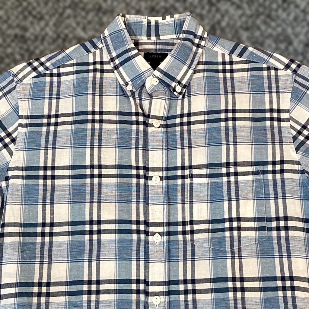 J.Crew J.CREW Shirt Mens Small Blue Plaid Button-Down Linen Cotton Long Sleeve Pocket Size US S / EU 44-46 / 1 - 1 Thumbnail