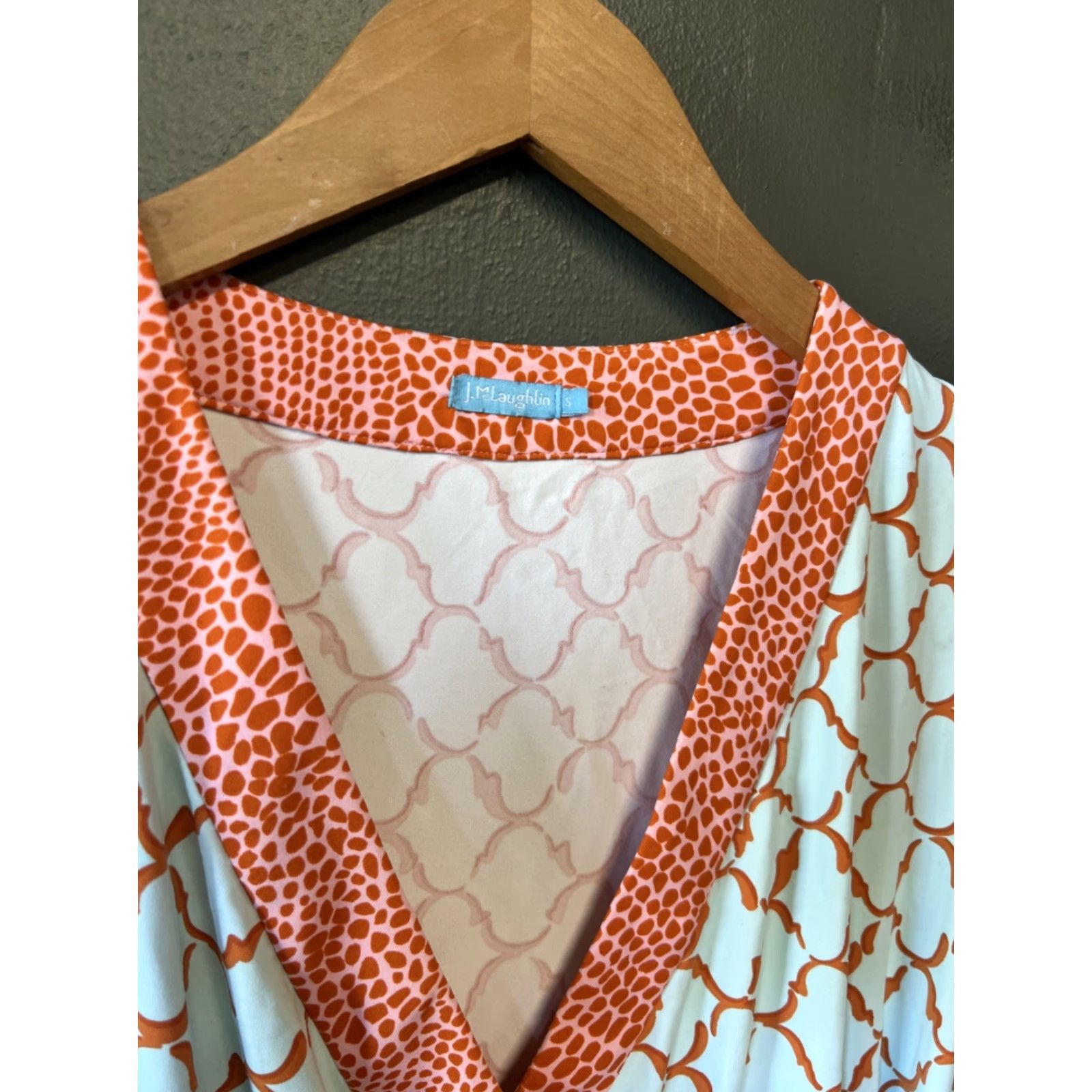 J.McLaughlin J. McLaughlin Dress Womens S Blue Orange Catalina Knit Geometric 3/4 Sleeve V-Neck Midi Stretch Pullover Vintage: No Size S / US 4 / IT 40 - 2 Thumbnail