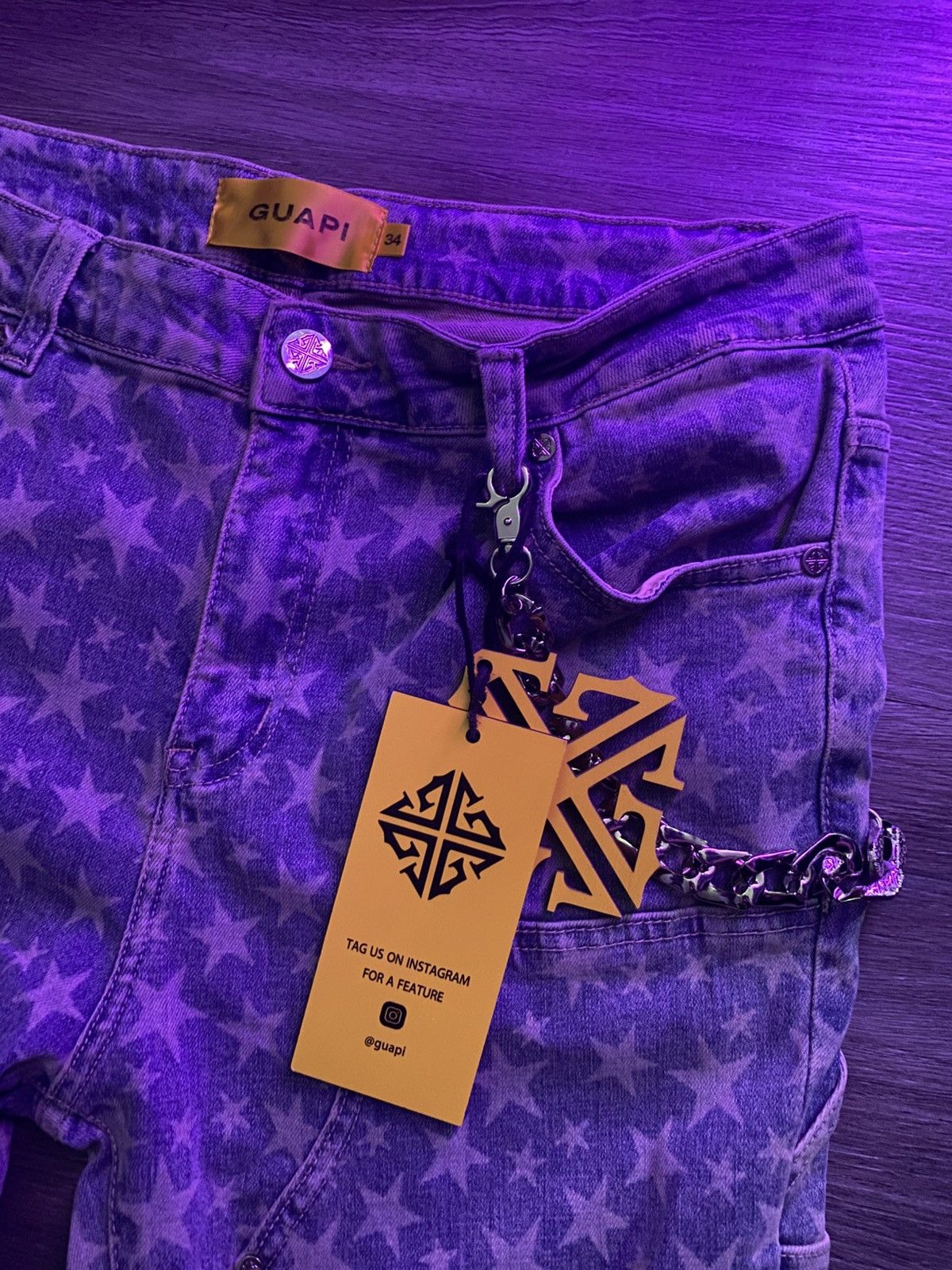 GUAPI Guapi Clothing Vintage Blue Laser Stars Denim Jeans Size US 34 / EU 50 - 2 Thumbnail