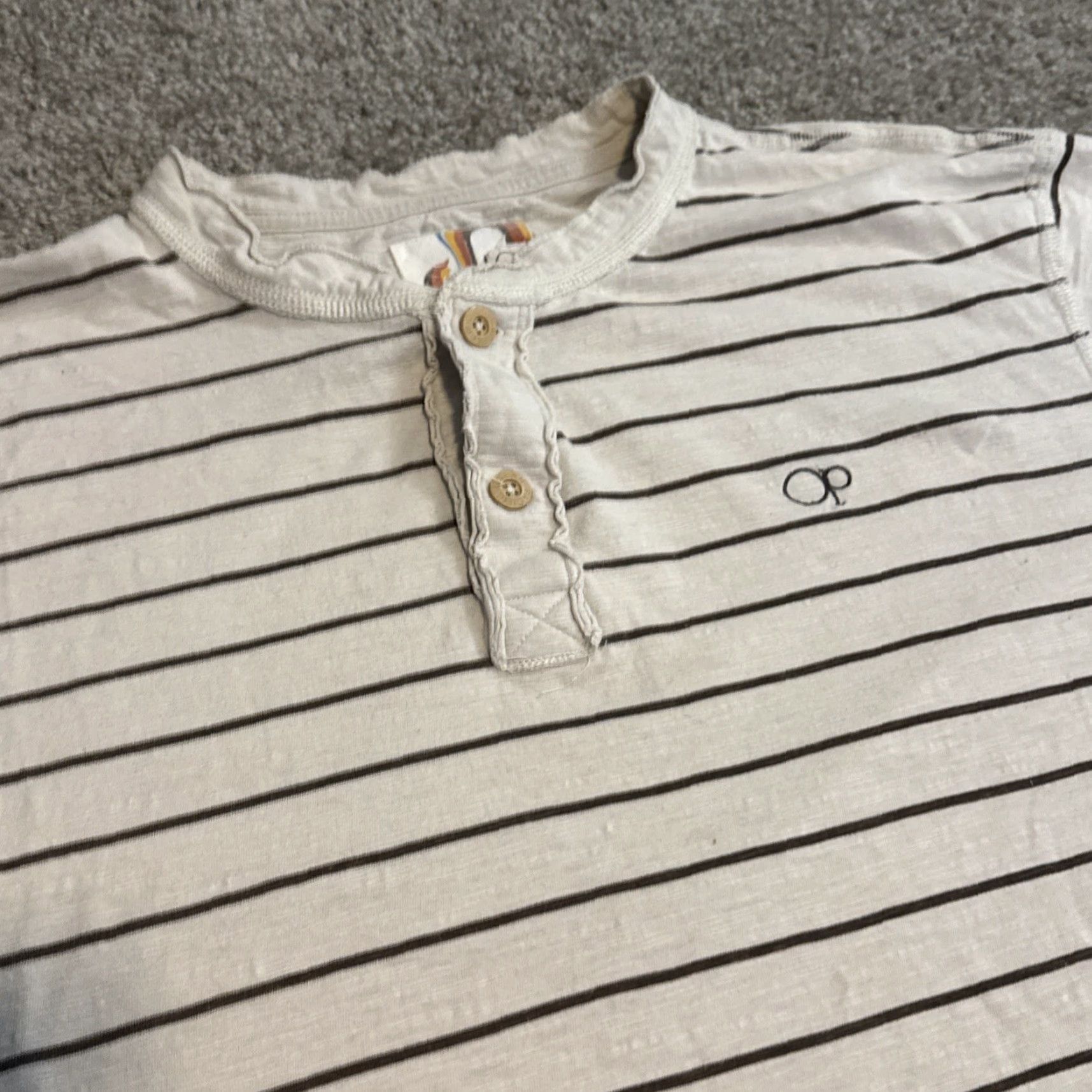 Ocean Pacific VINTAGE Ocean Pacific OP White Brown Stripe Henley T-Shirt XL Skate Surf 90s Boys Mens Size US XL / EU 56 / 4 - 4 Thumbnail