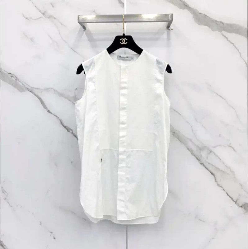 Dior Dior Women's Cotton White Sleeveless Top 0089 Size M / US 6-8 / IT 42-44 - 1 Thumbnail