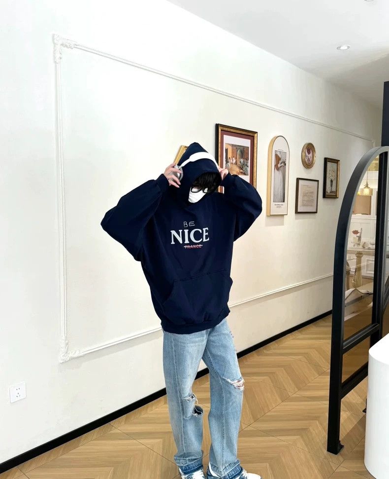 Balenciaga Balenciaga Make old worn-out dark blue hooded sweaters wit Size US L / EU 52-54 / 3 - 7 Thumbnail