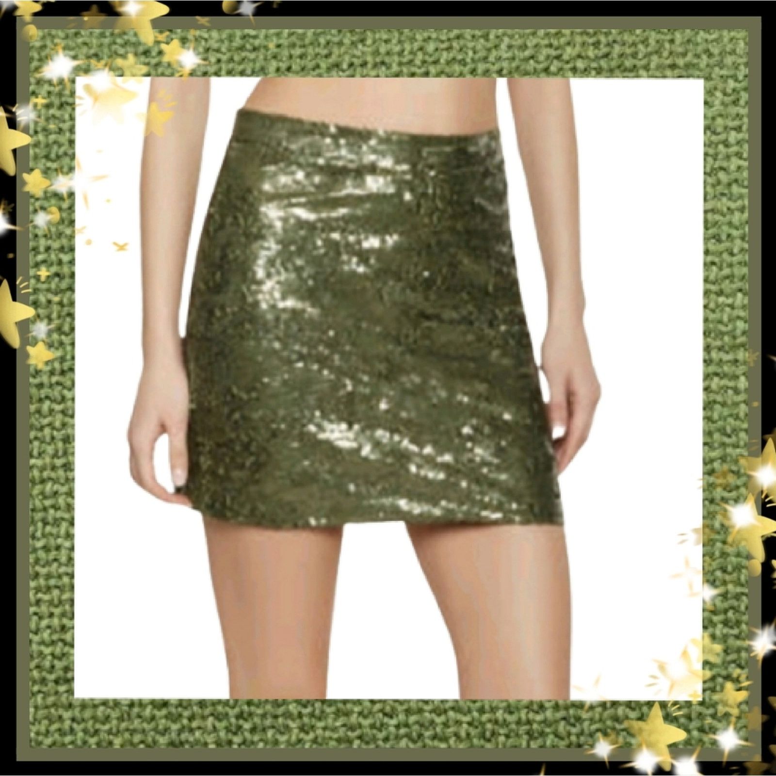 Other OLIVE GREEN ☆ SEQUIN MINI SKIRT ☆ Small ☆ NWT Size 27" / US 4 / IT 40 - 1 Thumbnail