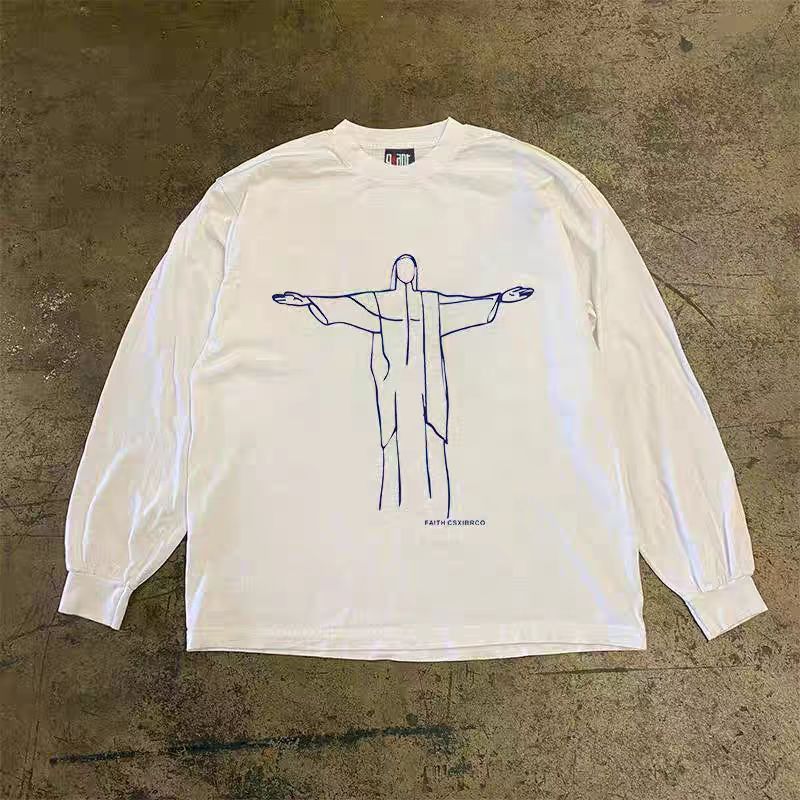 Vintage White street washed retro God pattern long sleeve t-shirt Size US M / EU 48-50 / 2 - 1 Thumbnail