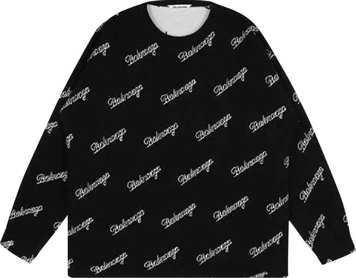 image of Balenciaga Script Logo Crewneck Knitwear in Black, Men's (Size Small)