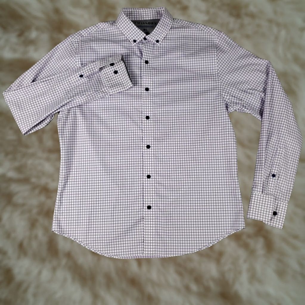 Vintage Twillory Shirt Mens Medium Purple Check Button-Up Long Sleeve Collared, Casual, Business, Formal, Travel, Workwear, Untuckable, Cotton/Nylon, M Size US M / EU 48-50 / 2 - 1 Thumbnail