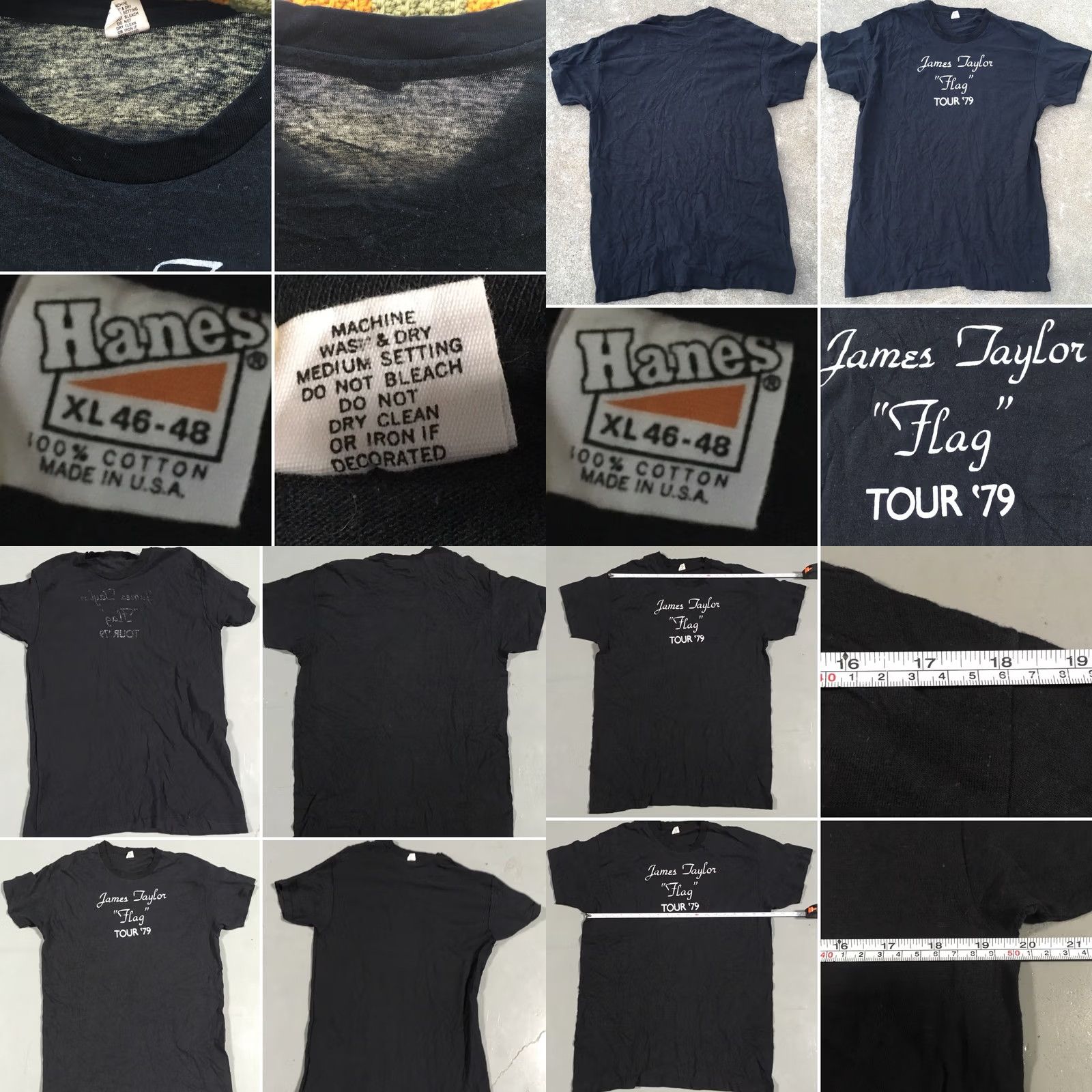 Hanes VINTAGE James Taylor “Flag” Tour ’79 T-Shirt XL Men Black 1970s 1979 Hanes Graphic Tee Concert Tee Size US XL / EU 56 / 4 - 8 Thumbnail