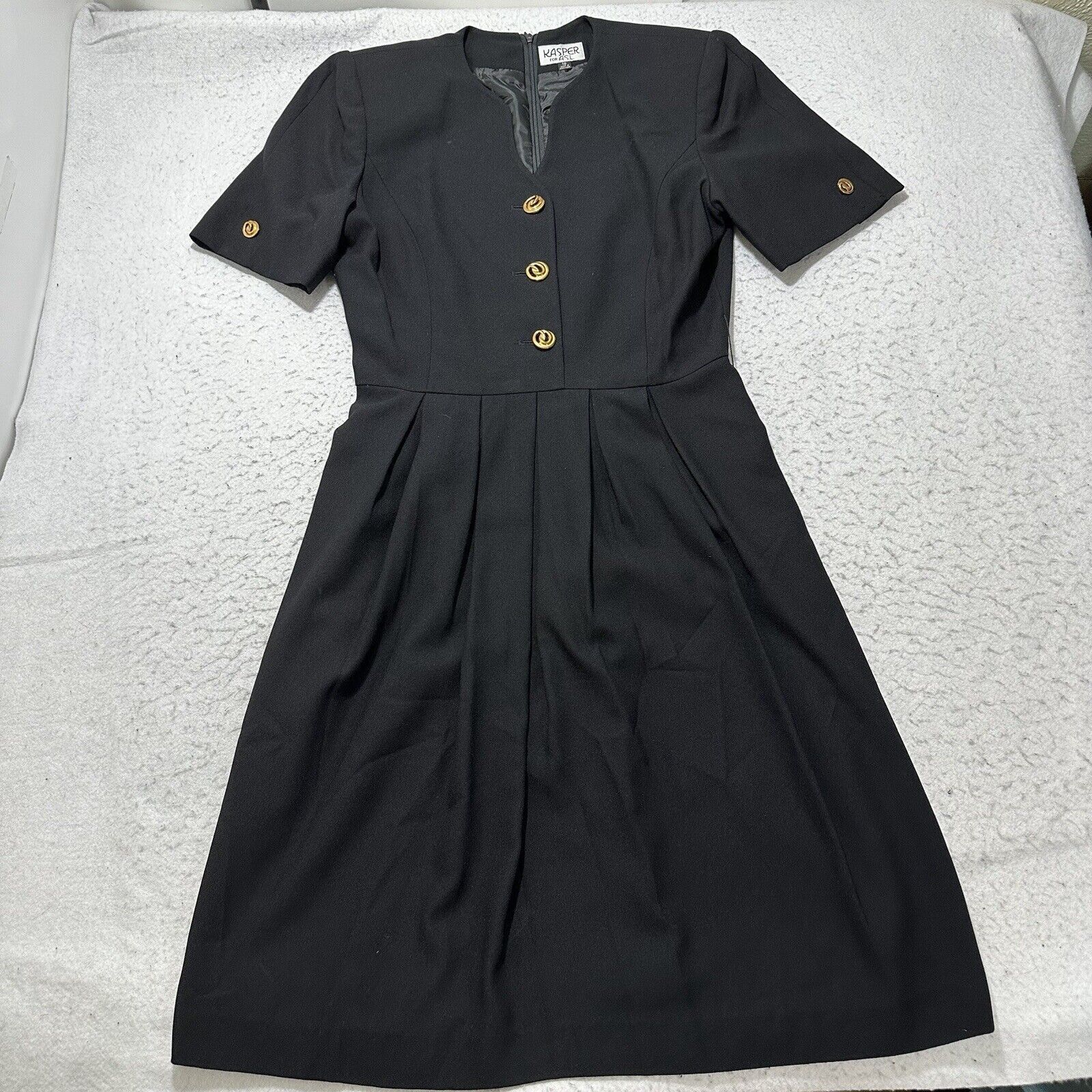 Vintage Vintage Kasper For ASL 10 Gold Button V-Neck Black Dress Size L / US 10 / IT 46 - 1 Thumbnail